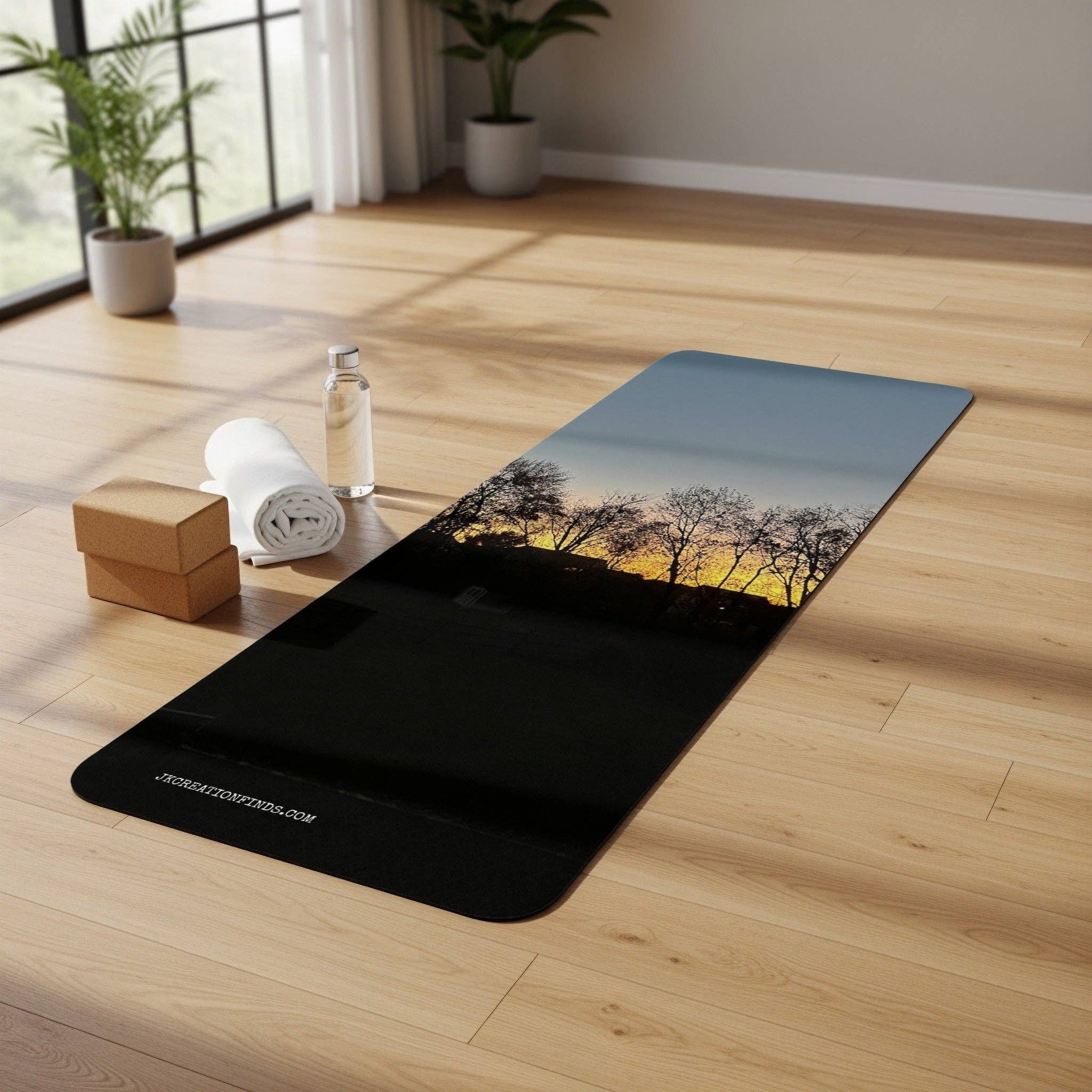 Sunset Rubber Yoga Mat, Outdoor Scene Exercise Mat, Personalized Gift, Nature Inspired Workout Mat, Fitness Gifts.