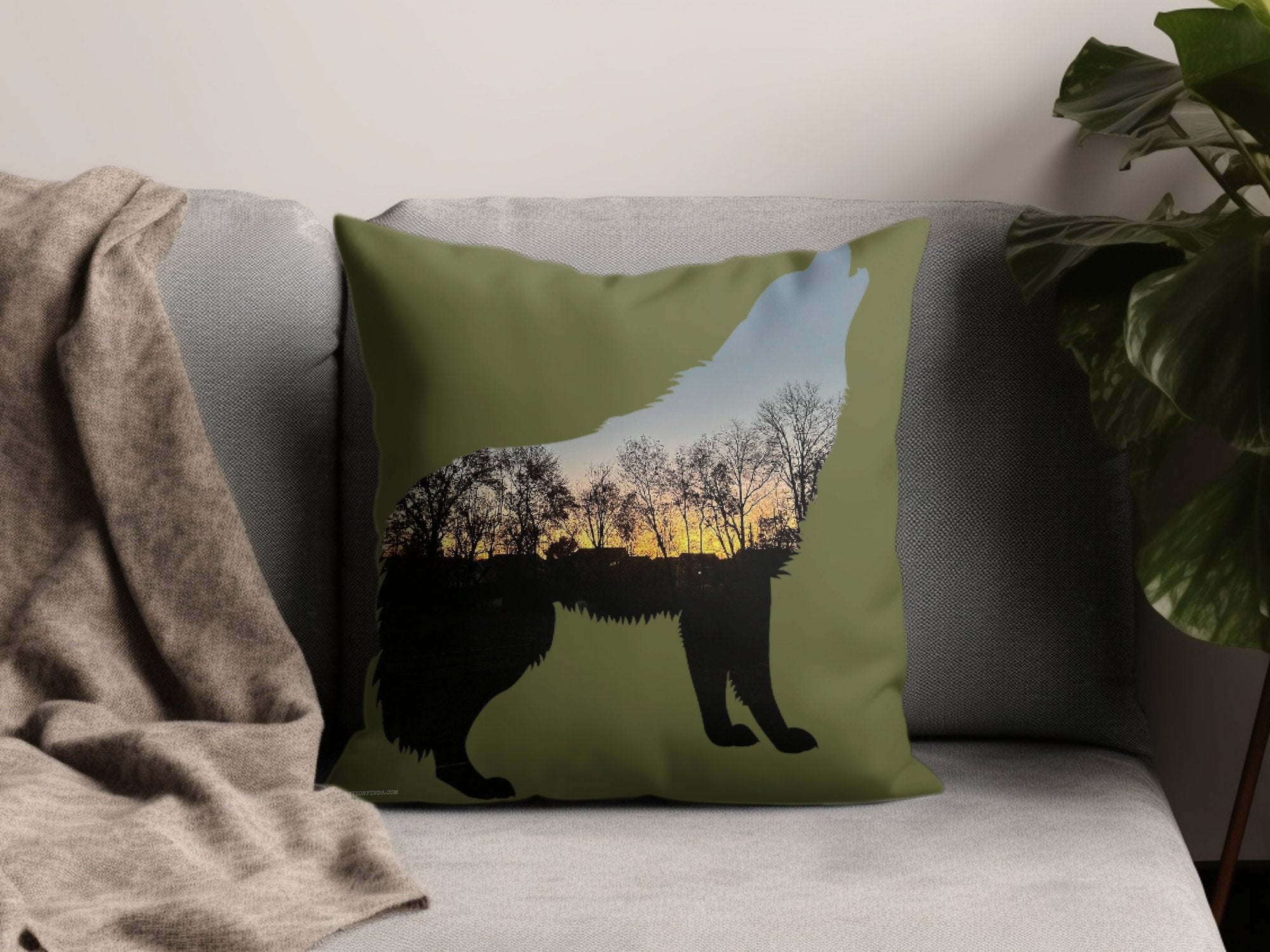 Scenic wolf silhouette pillow from JK Creation Finds