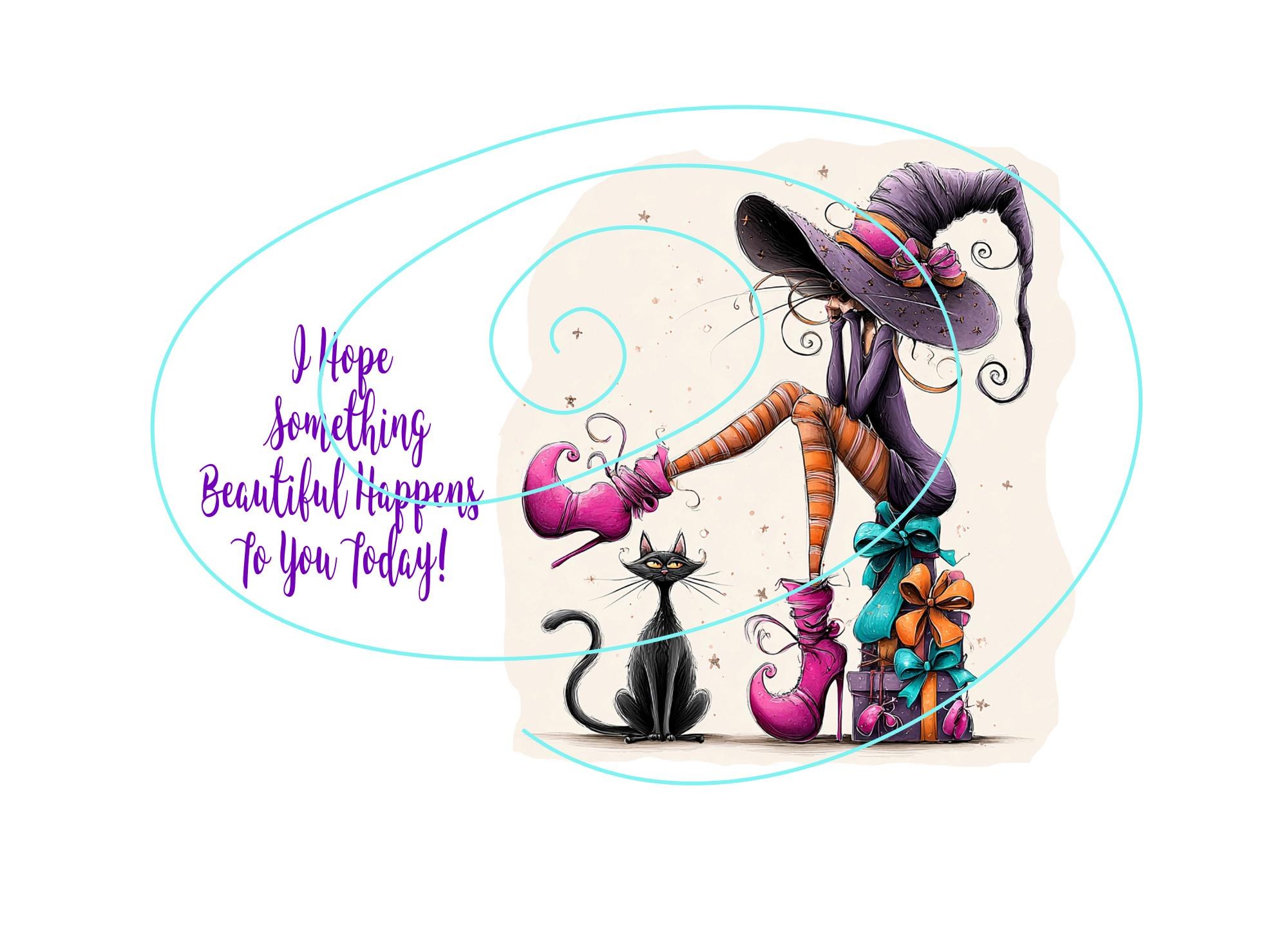 Digital Blank Inside Card for Any Occasion | Young Woman & Cat Illustration | Uplifting Message