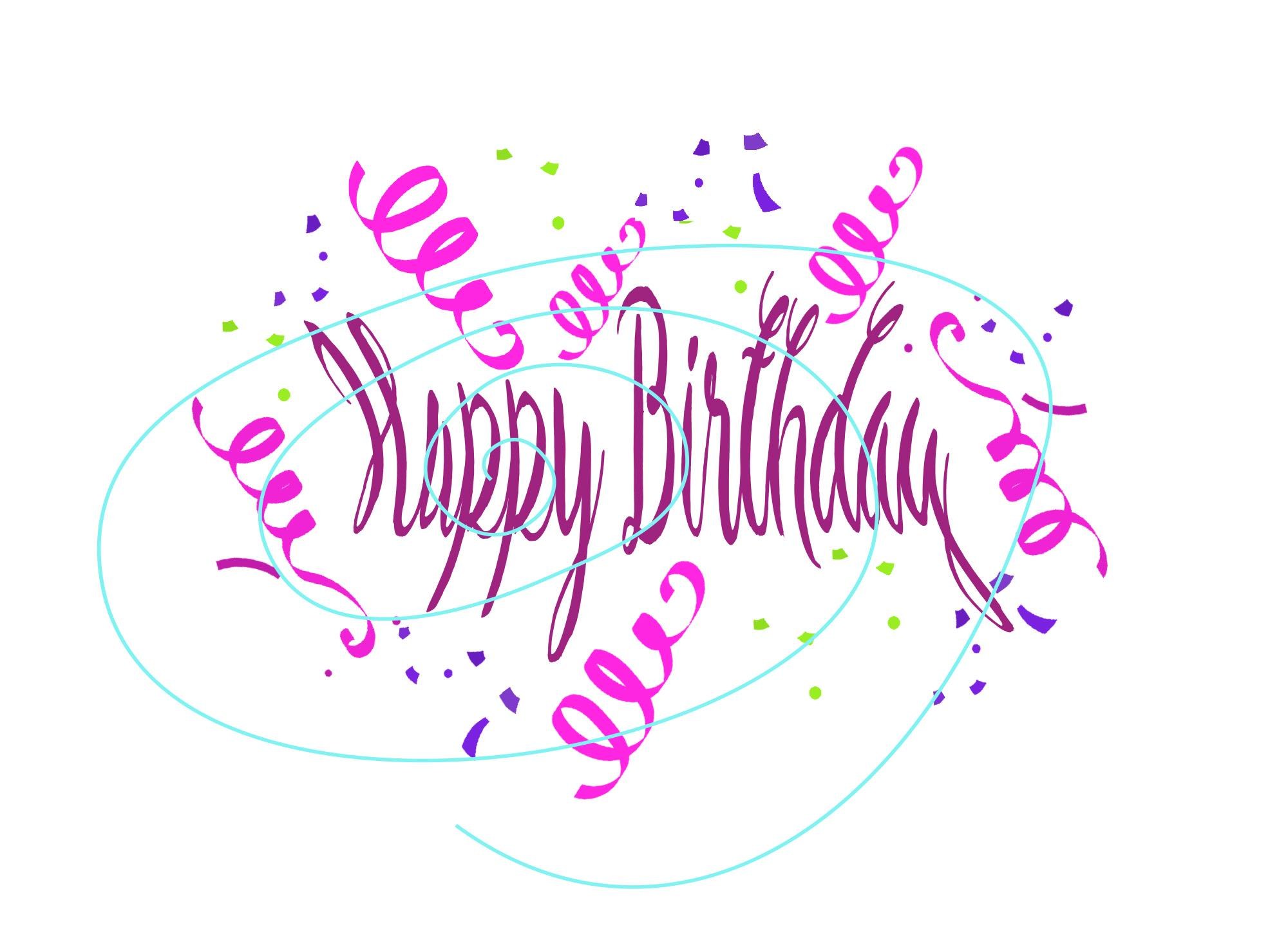 Vibrant Happy Birthday Digital Card - Artistic Text & Confetti, Blank for Personalization