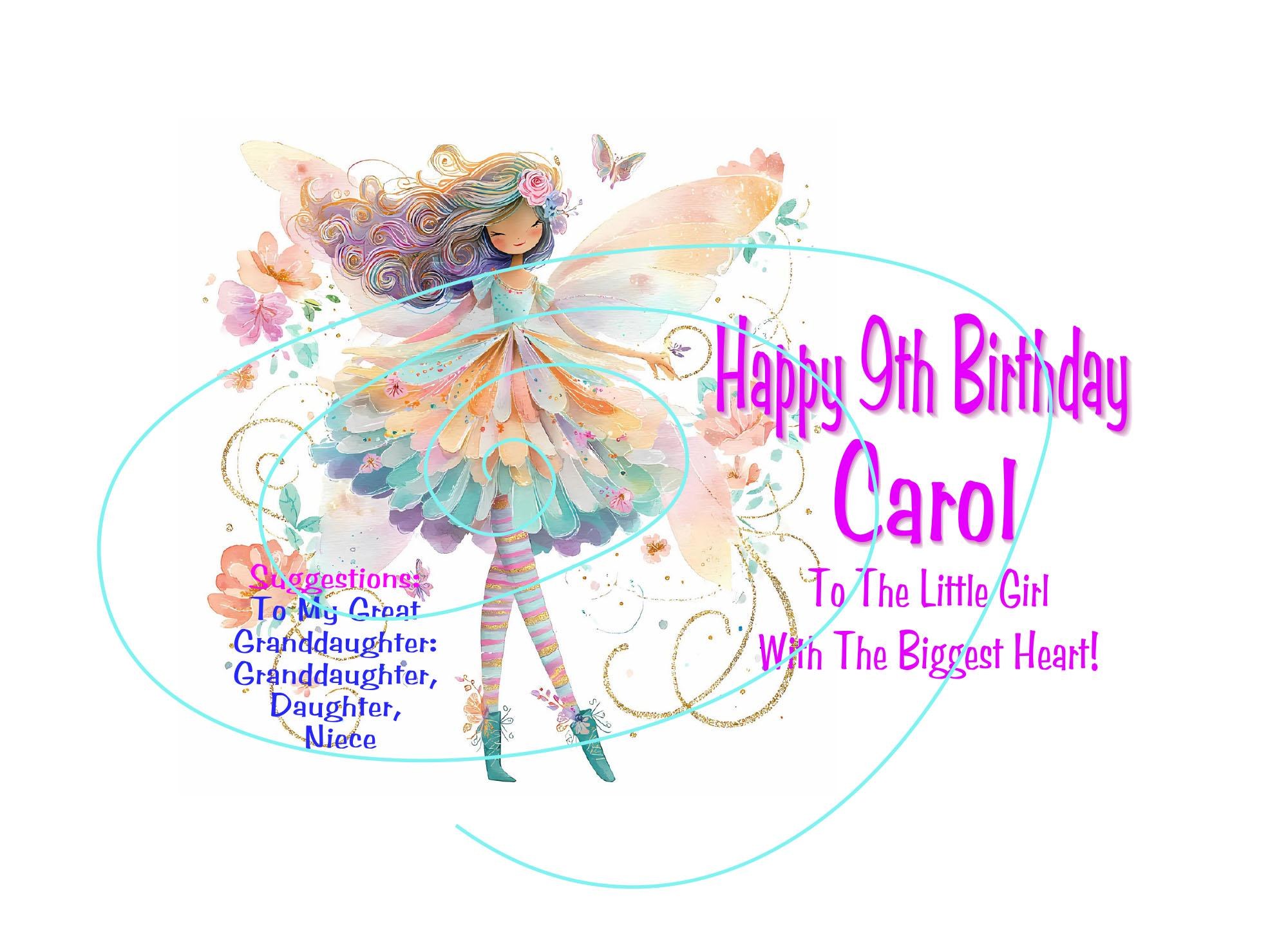 Granddaughter Birthday Card – Fairy Girl, Big Heart Message (Printed Cardstock)