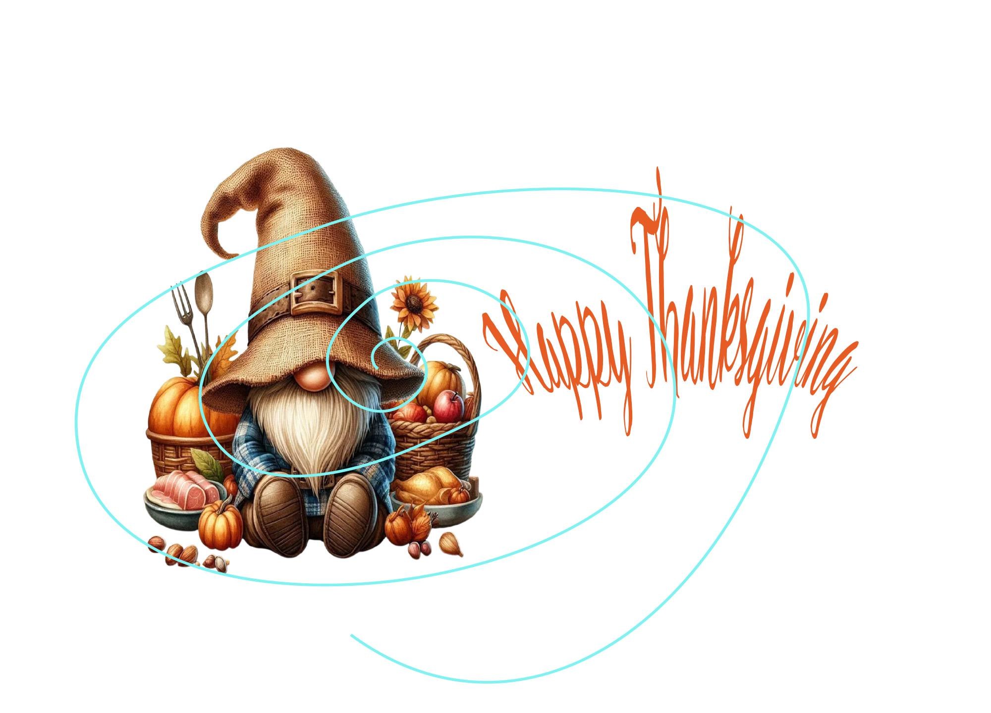 Thanksgiving Gnome Card - Artistic Design, Blank Interior, Happy Thanksgiving!