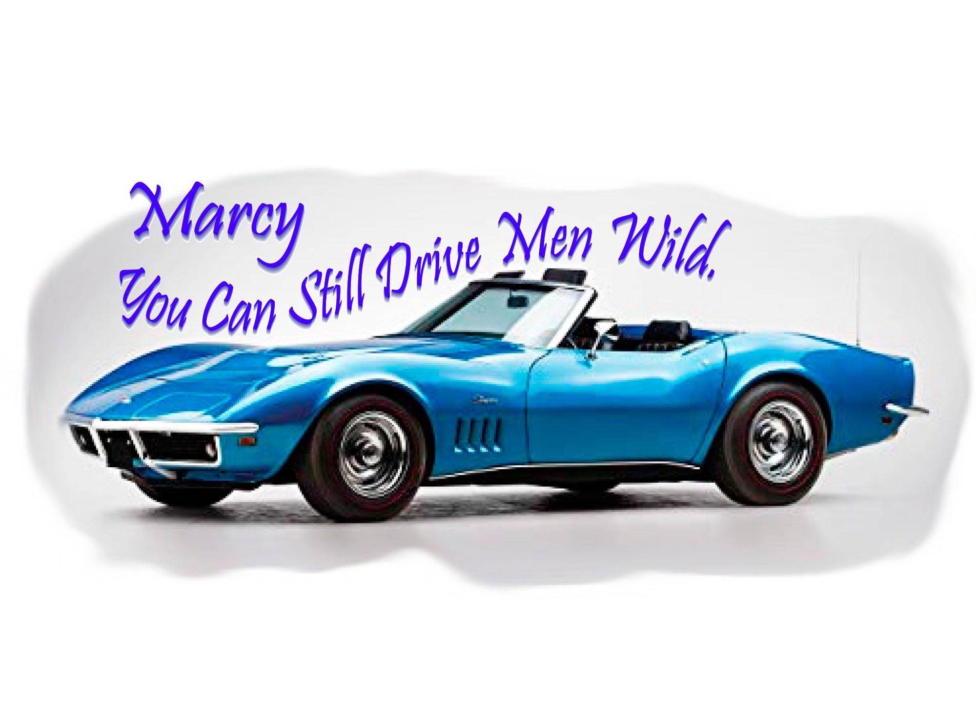 Custom Blue Corvette Birthday Card - Handmade Humor Greeting for Car Lovers