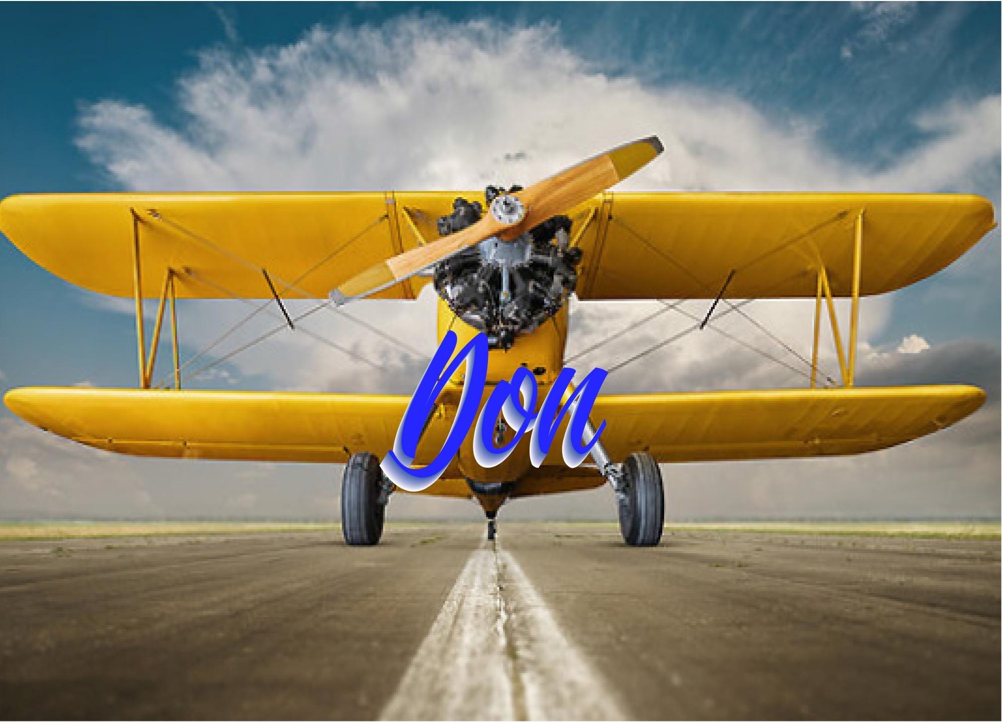 Personalized Aviation Birthday Card - Yellow Vintage Biplane with Humorous Touch