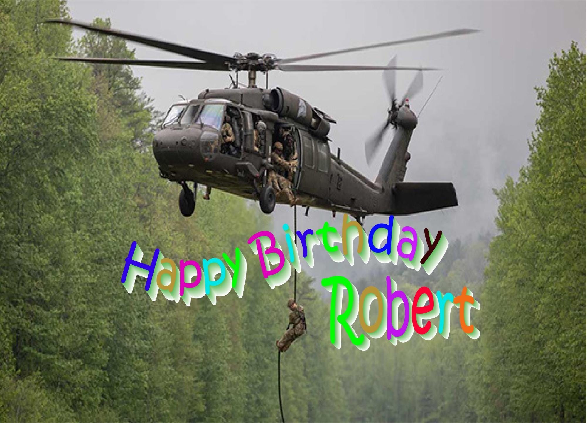 Personalized Military Helicopter Birthday Card - Made to Order - Blank Inside - Aviation Theme