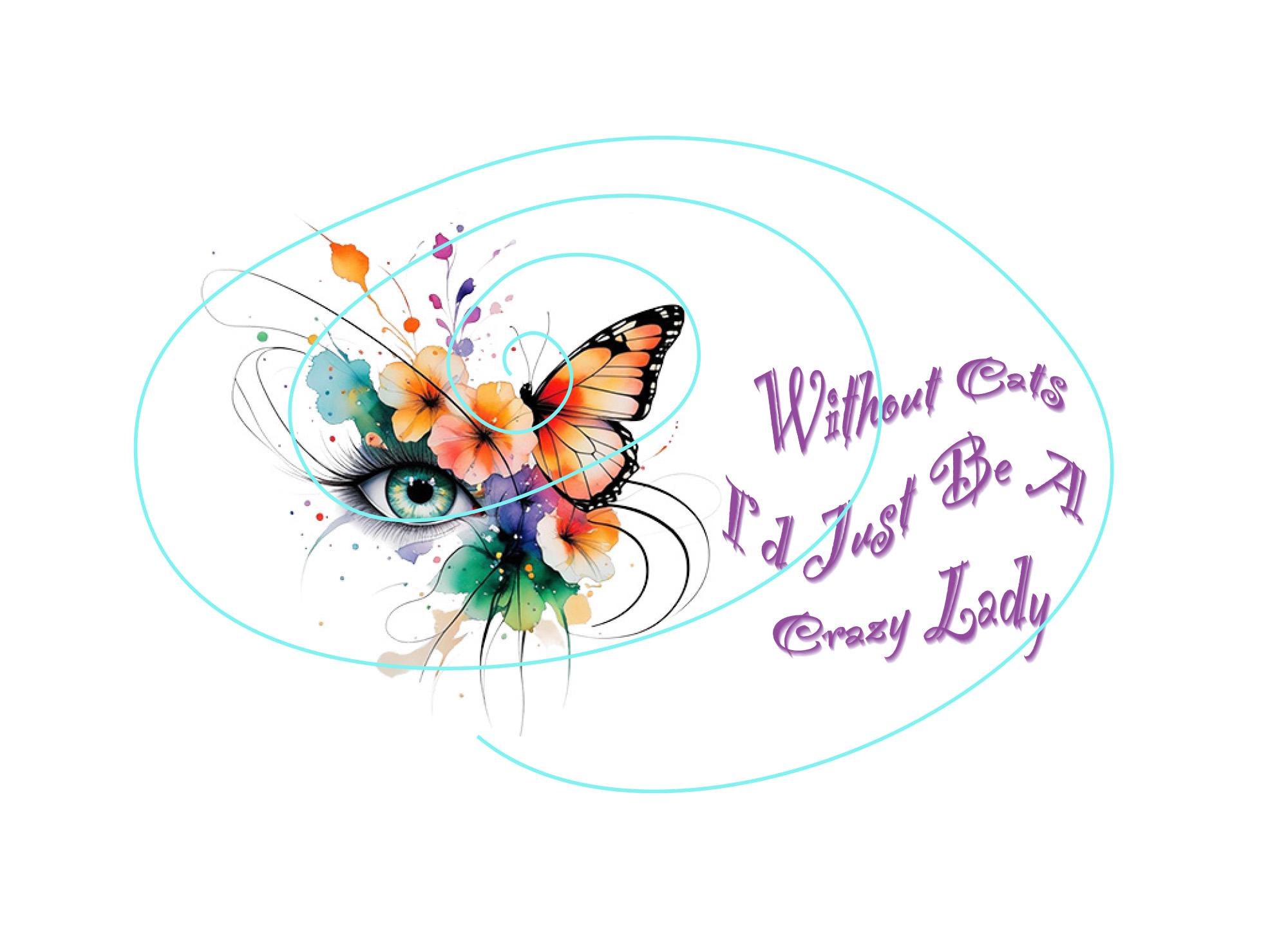 Artistic Cat Butterfly Eye Stationery – Crazy Lady Quote (Digital Download)