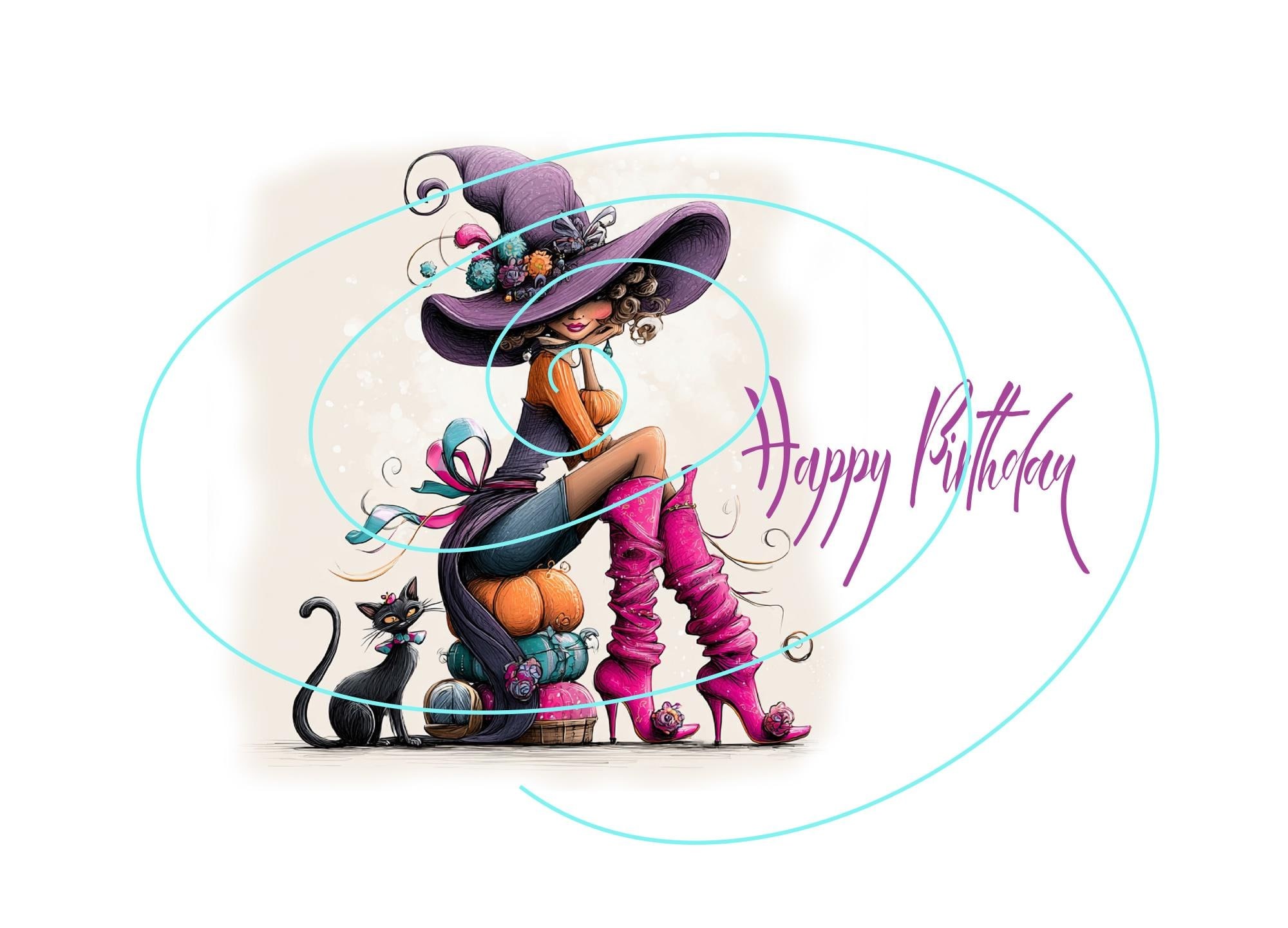 Birthday Card – Woman, Cat, Uplifting Message, Bright Colors