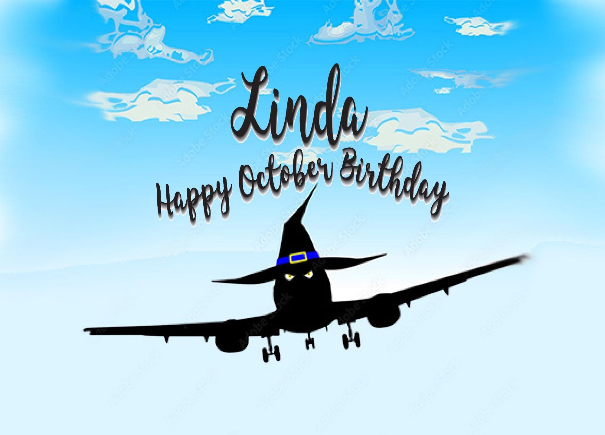 It’s Your Day! October Birthday Card Featuring Airplane With Witch Hat