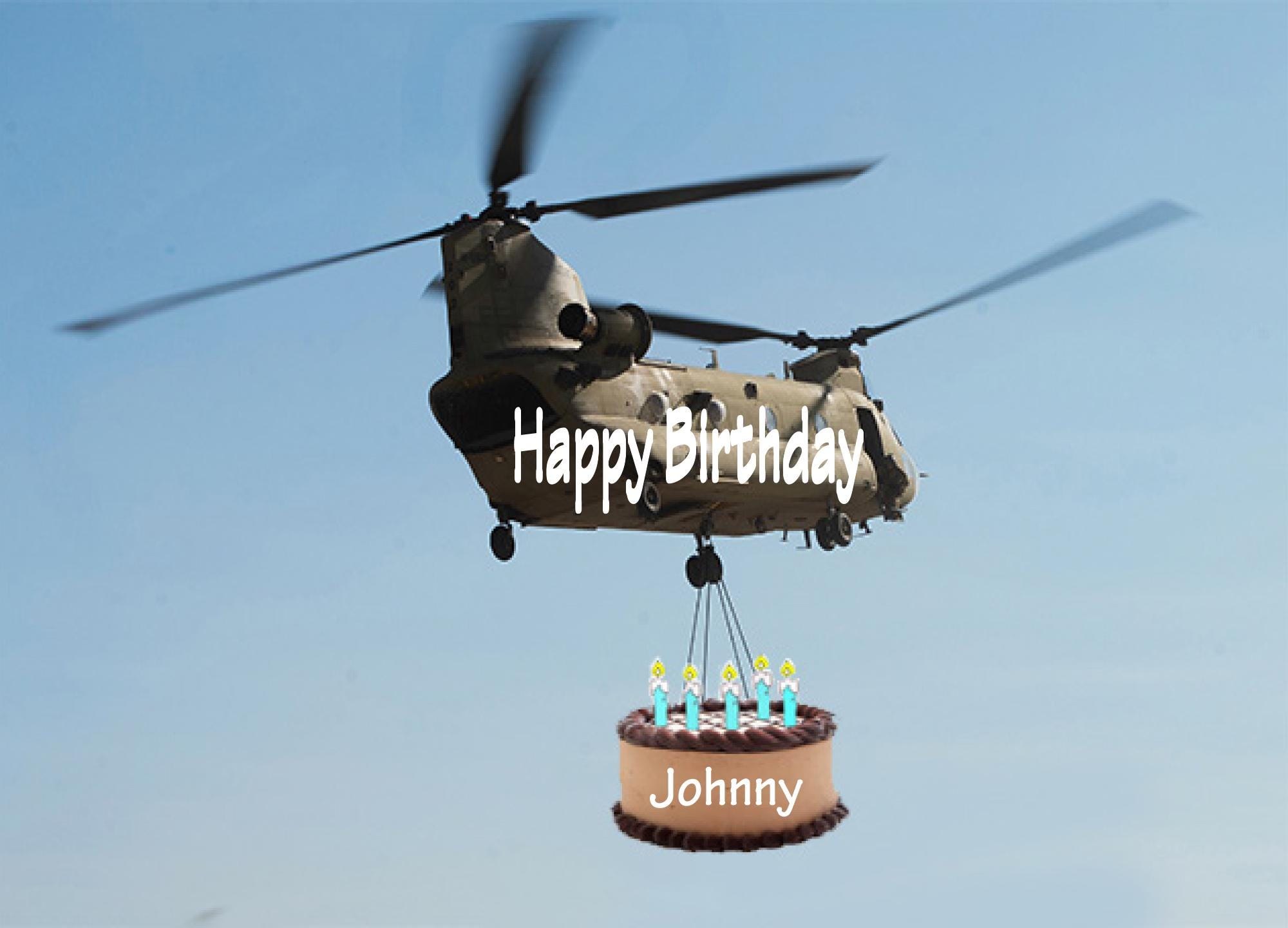 Chinook Helicopter Military Birthday Card - Blank Inside - Unique Cake Transport Design