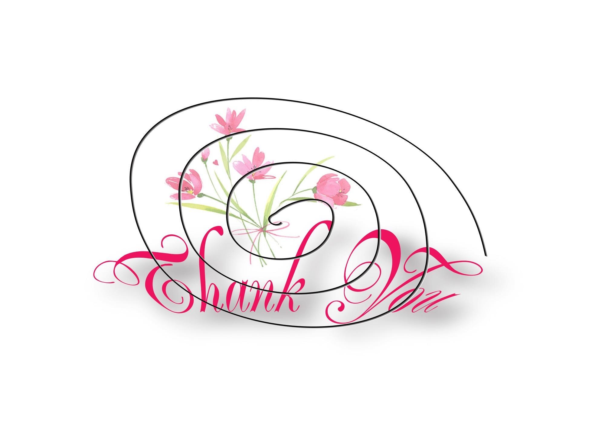 Artistic Thank You Card - Elegant Pink Floral Digital Download with Magenta Typography