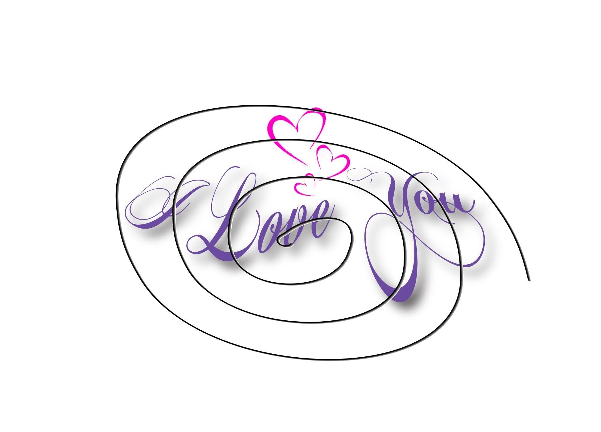 I Love You Card - Digital Design with Artistic Lettering & Pink Hearts-Valentine Card