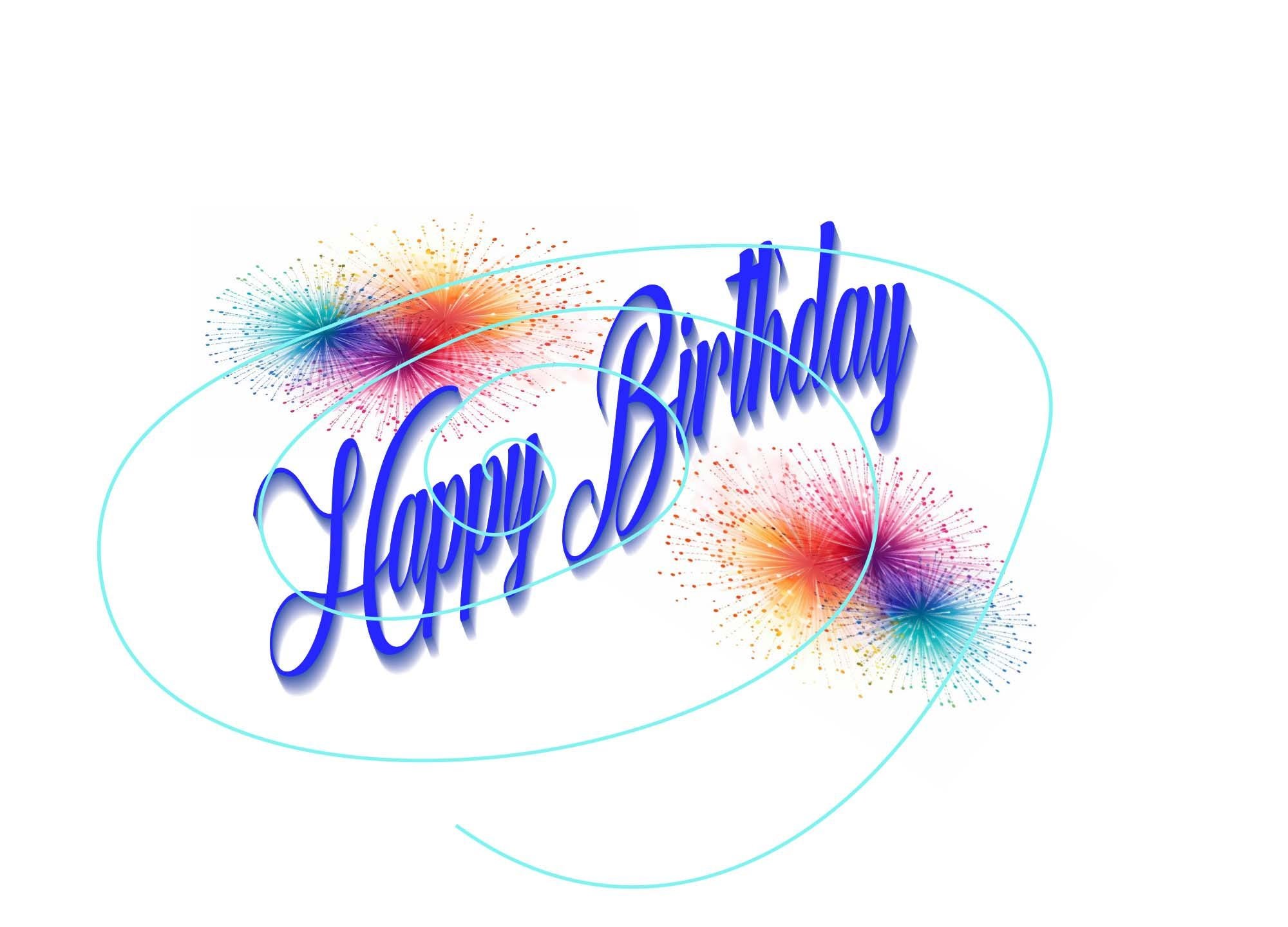 Happy Birthday Digital Card - Vibrant Blue Text & Color Splashes - Blank Interior