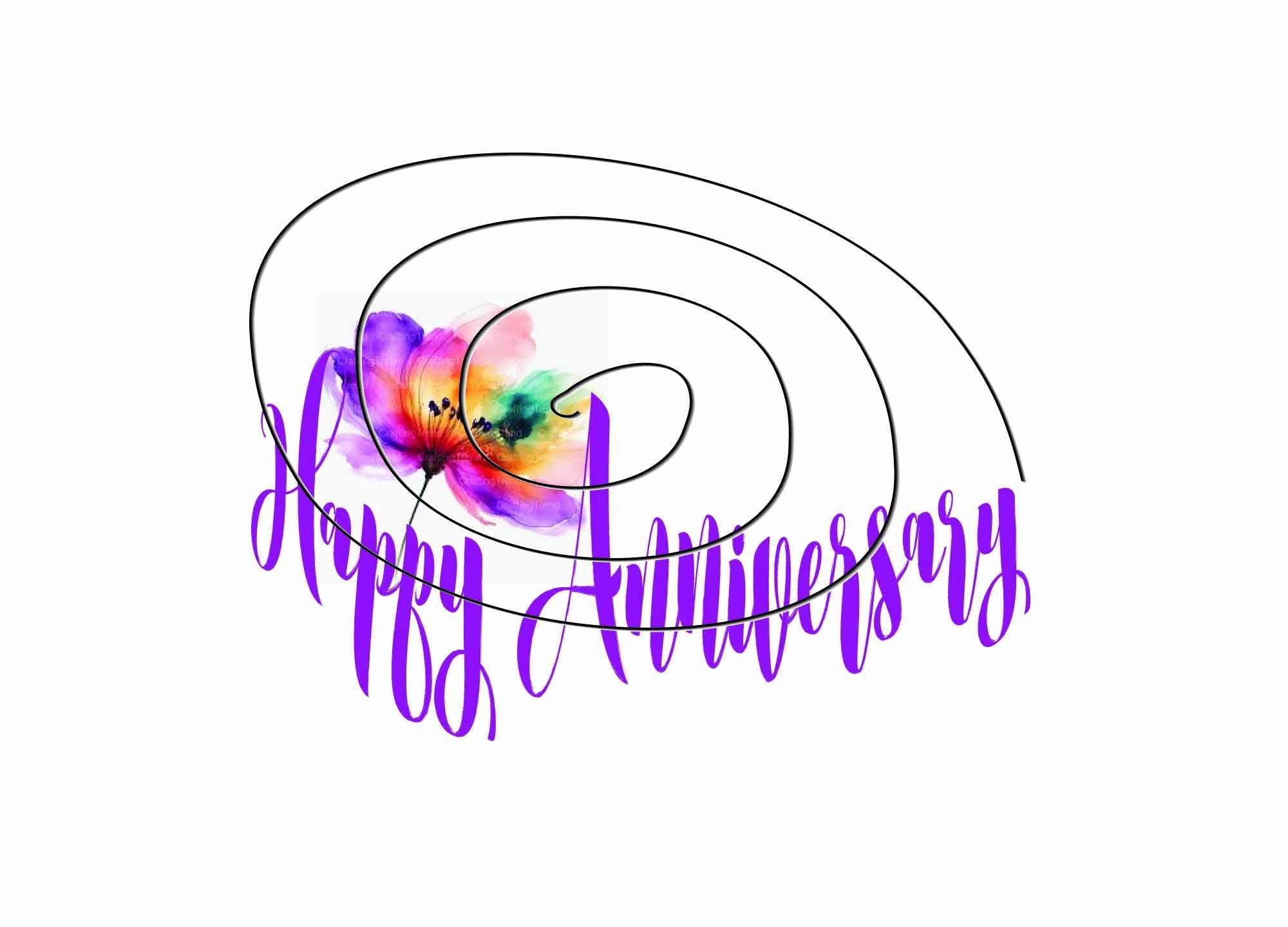 Happy Anniversary Digital Card - Blank Inside - Watercolor Floral Design & Artistic Lettering