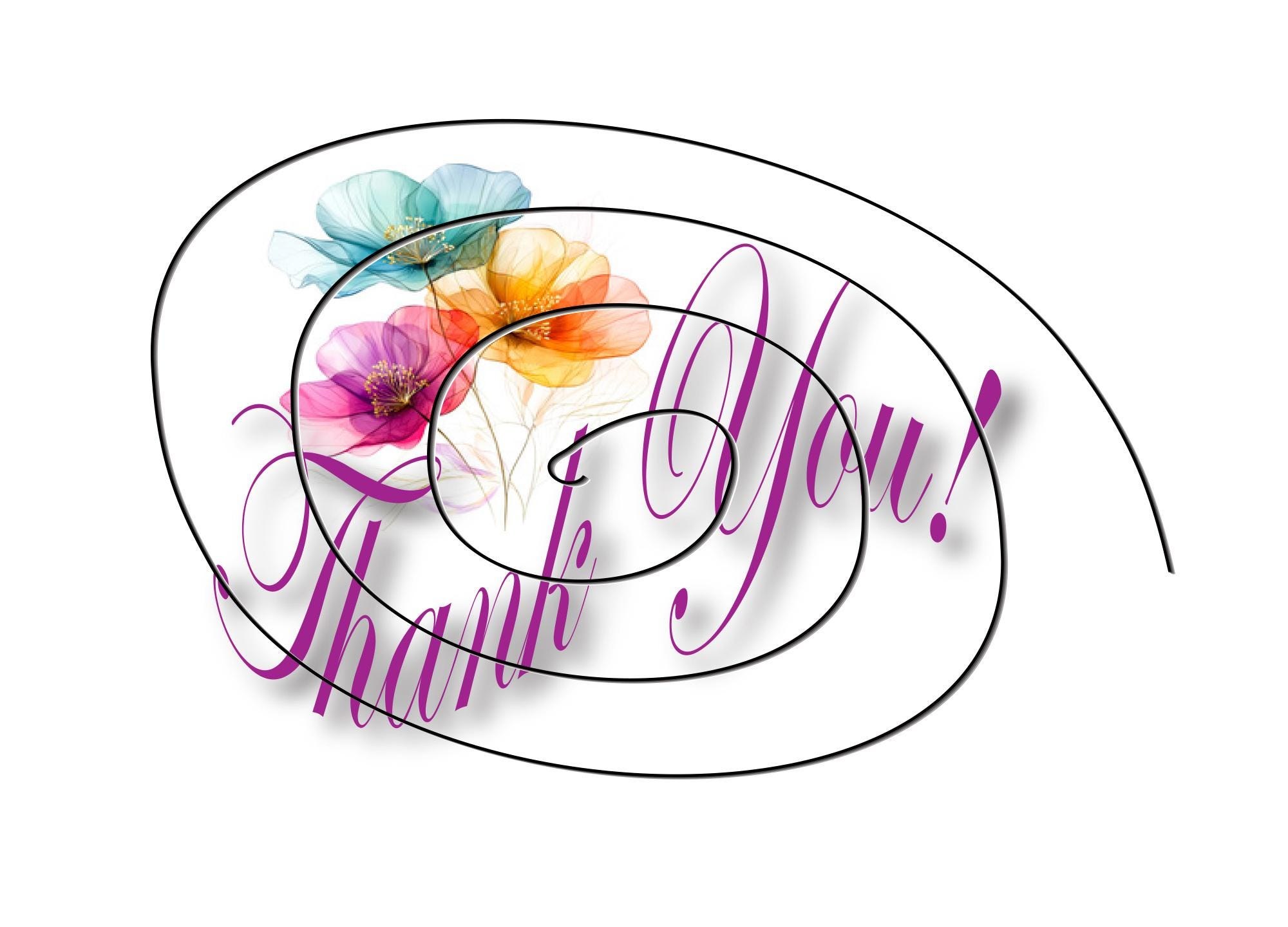 Artistic Thank You Card – Purple Lettering, Watercolor Flowers (Digital Download)