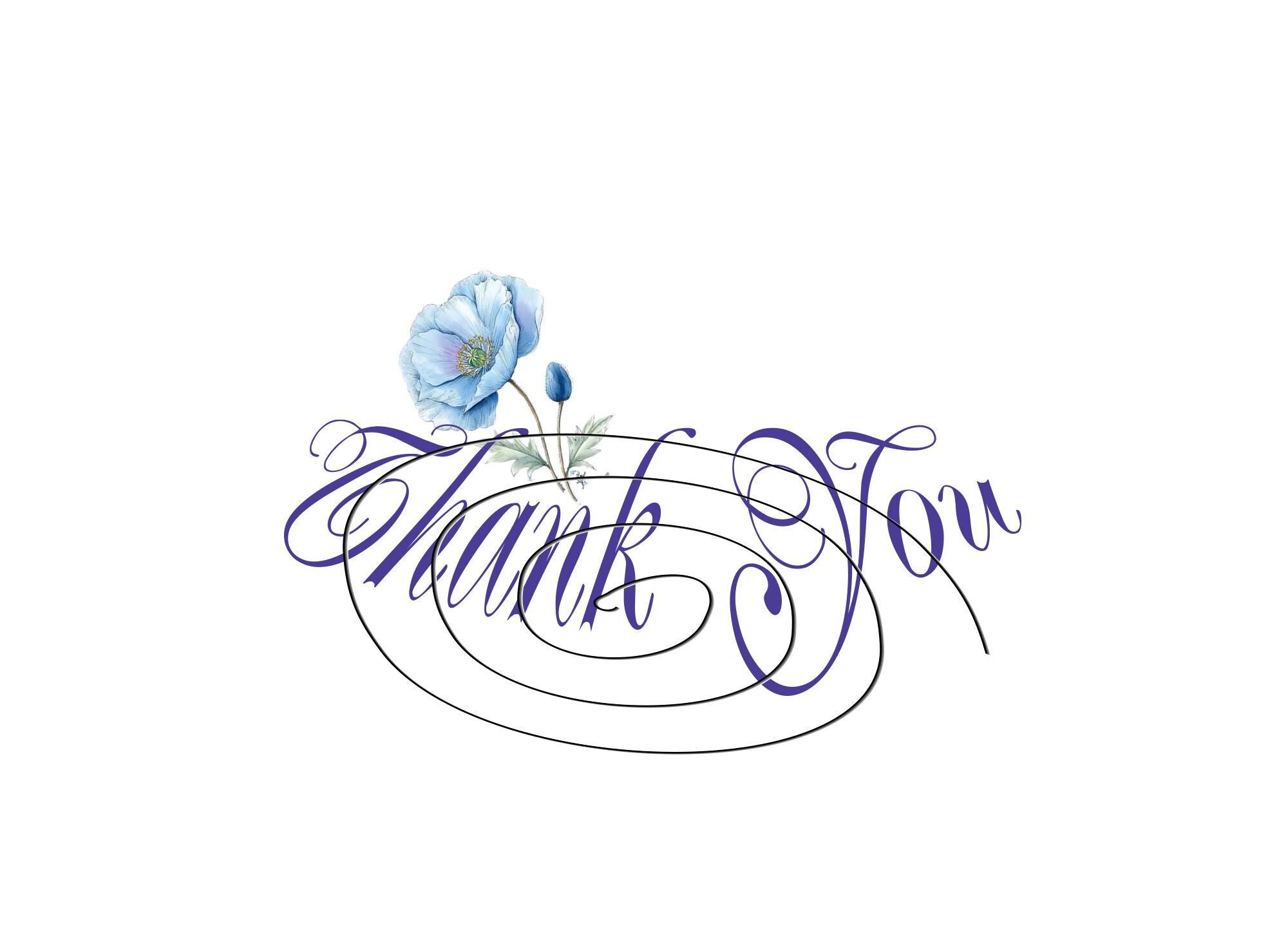 Artistic Thank You Card - Elegant Blue Floral Digital Download with Blue Typography