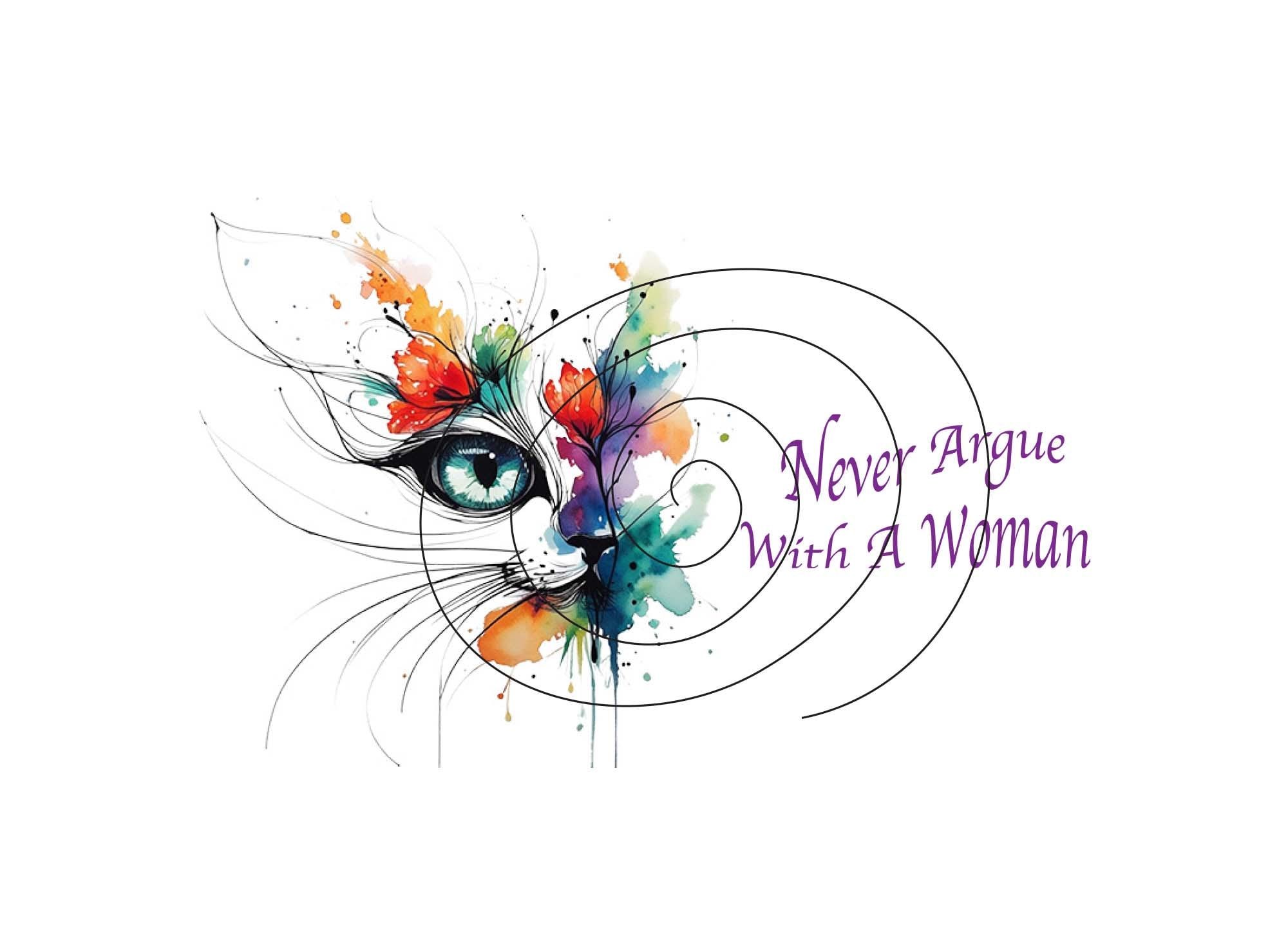 Artistic Greeting Card: ‘Never Argue With A Woman Who Reads’ - Abstract Watercolor Cat Design