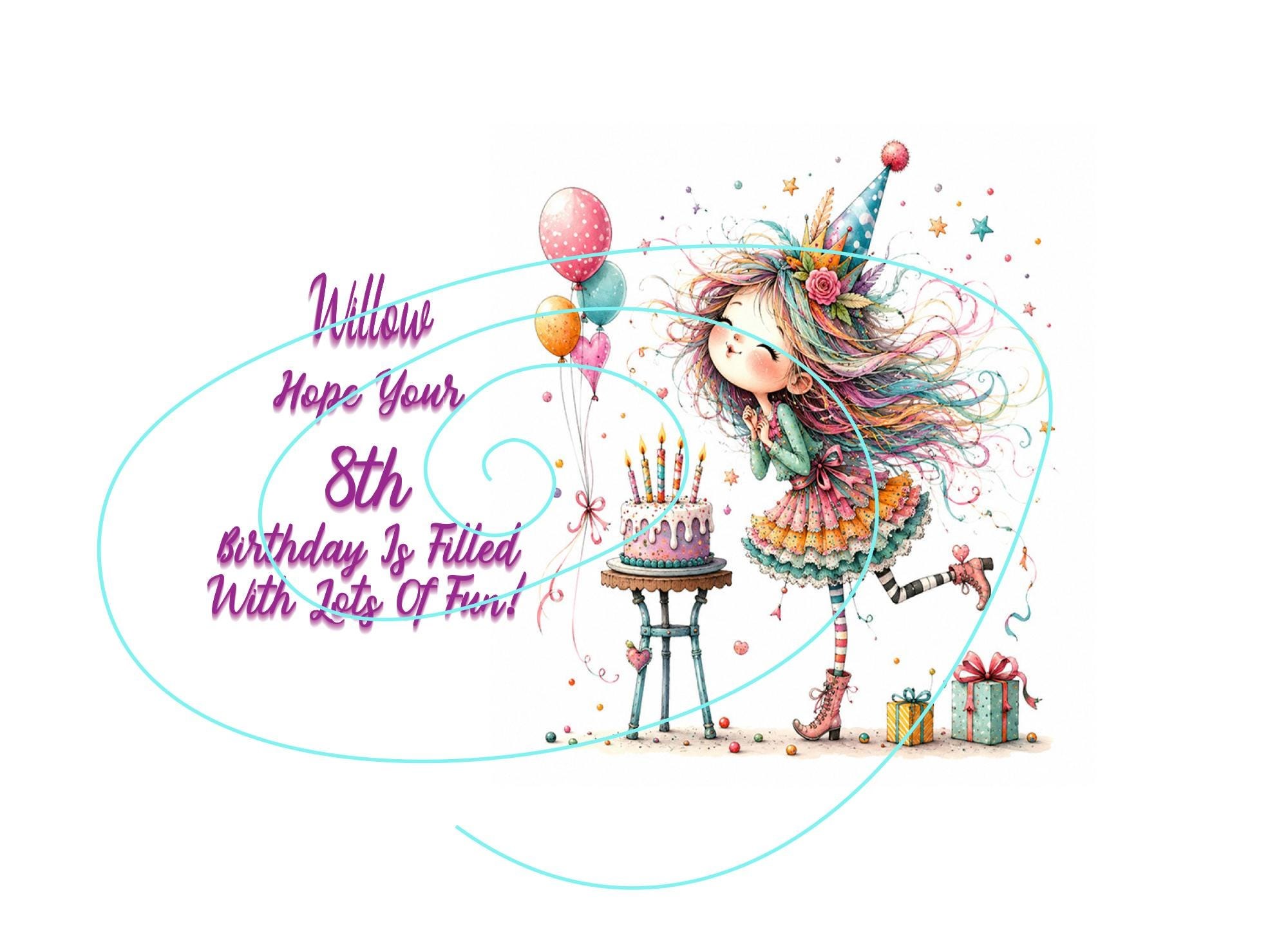 Happy 8th (Any Year) Birthday Card for Young Girls - Fun & Big Birthday Hugs!