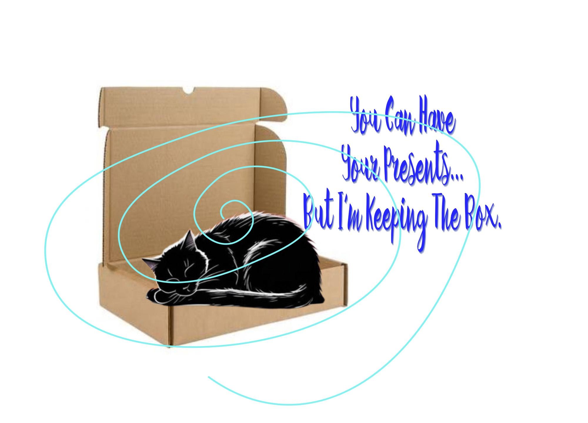 Funny Birthday Card – Cat in Box, Presents, Quote (Greeting Card)