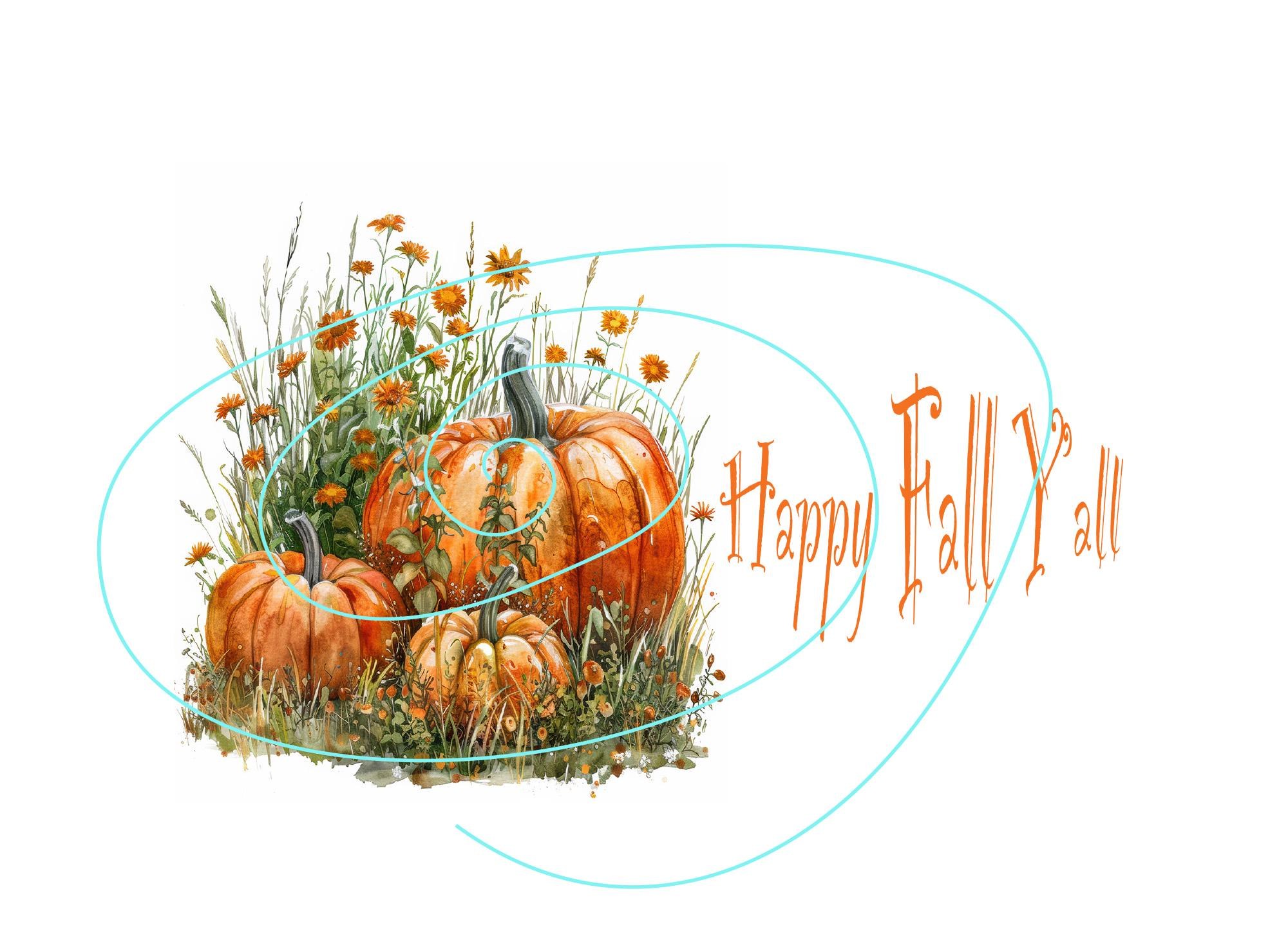 Fall Holiday Digital Card - Orange Pumpkins in Wildflowers