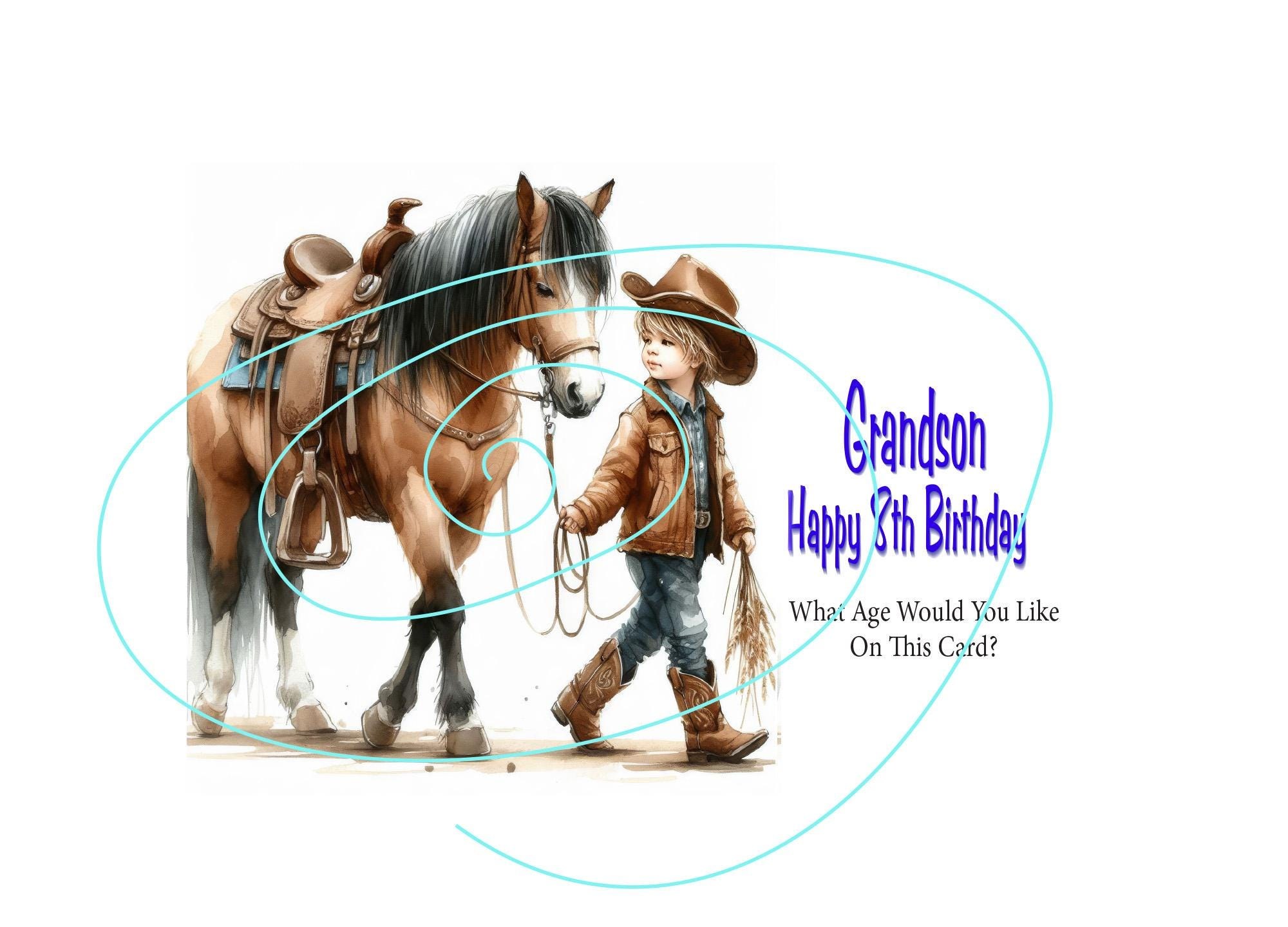 Grandson Birthday Card - Boy & Horse - Watching You Grow is the Greatest Gift