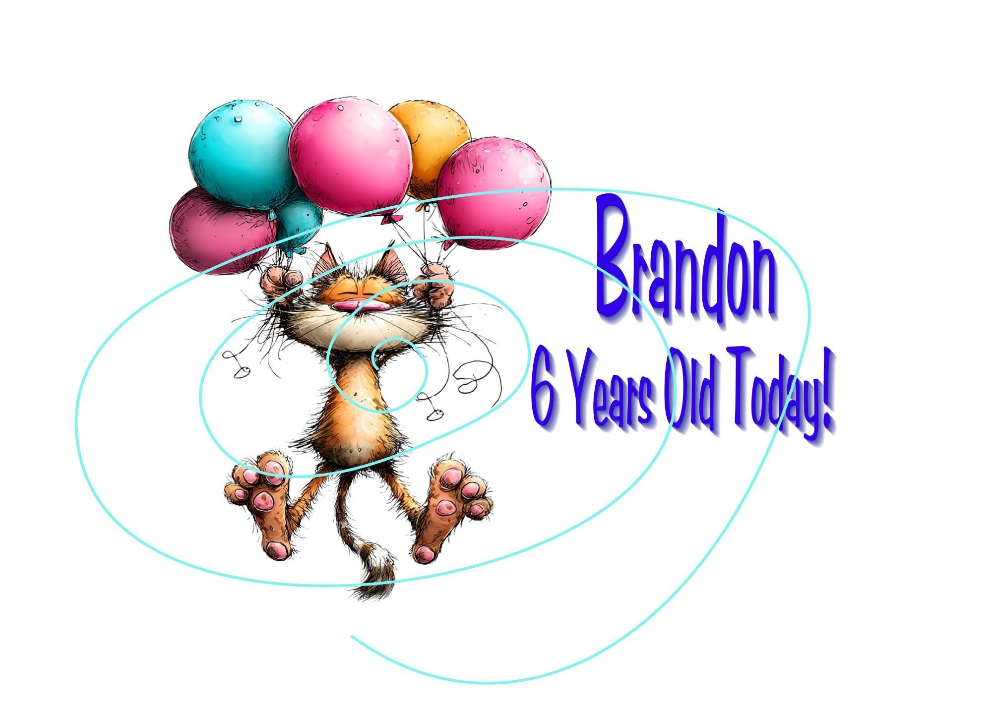 Humorous Kid’s Birthday Card - Cat Floating on Balloons (Happy Birthday Wishes)