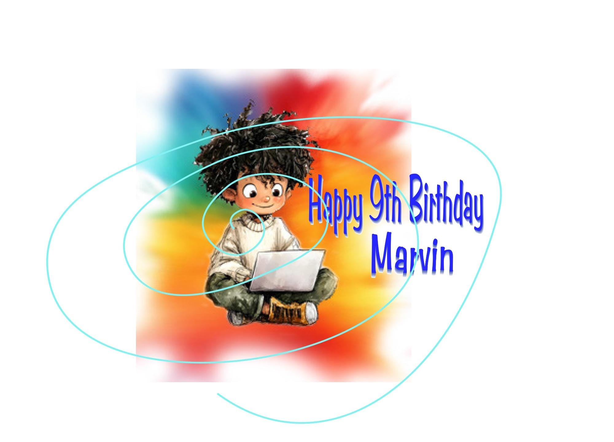 Custom Kid's Birthday Card – Happy 9th Birthday Marvin, Cheerful Design