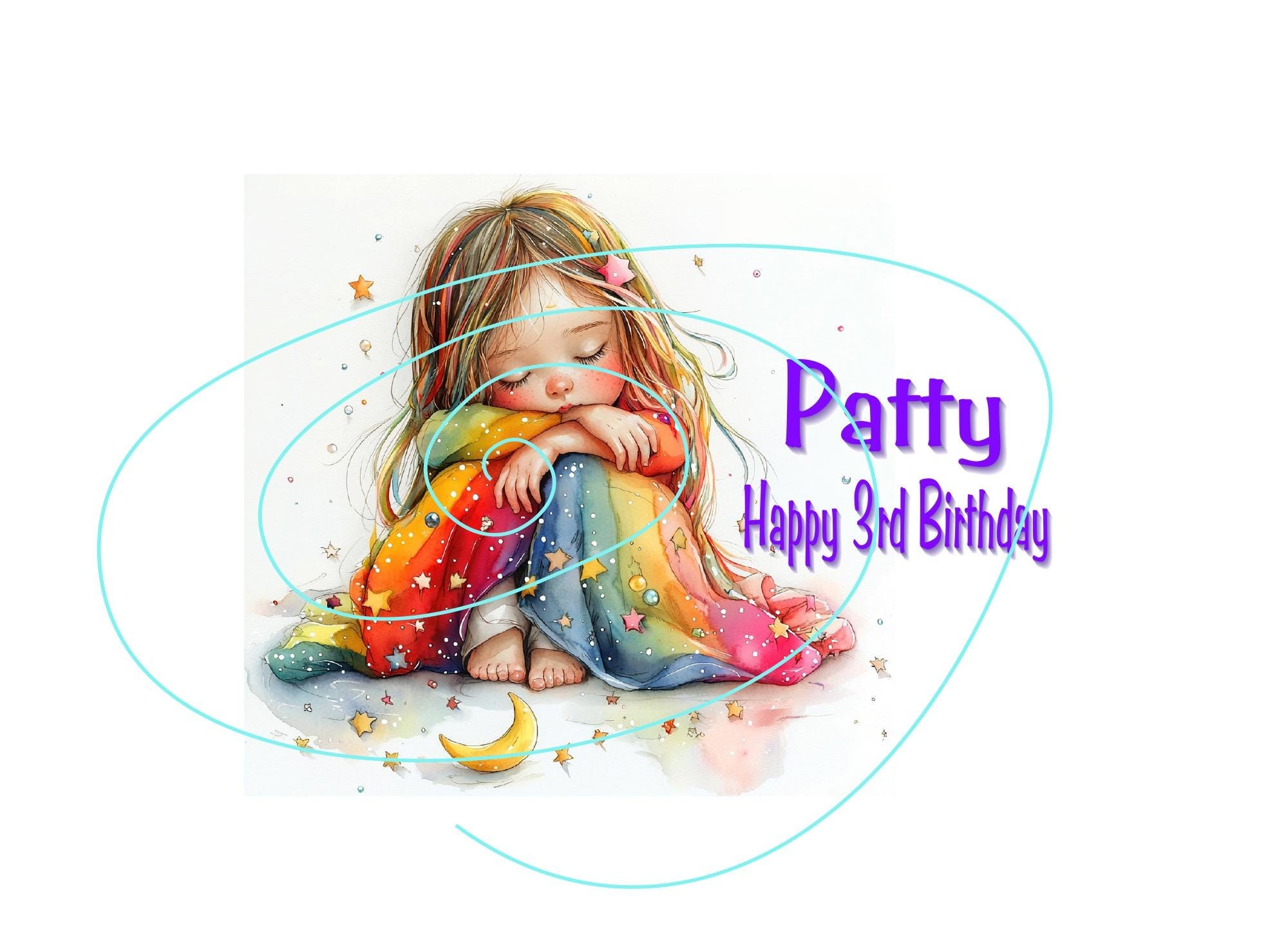 Young Girl Birthday Card – Sleeping Princess, Rainbow Stars, Sweet Dreams (Happy 3rd Birthday)