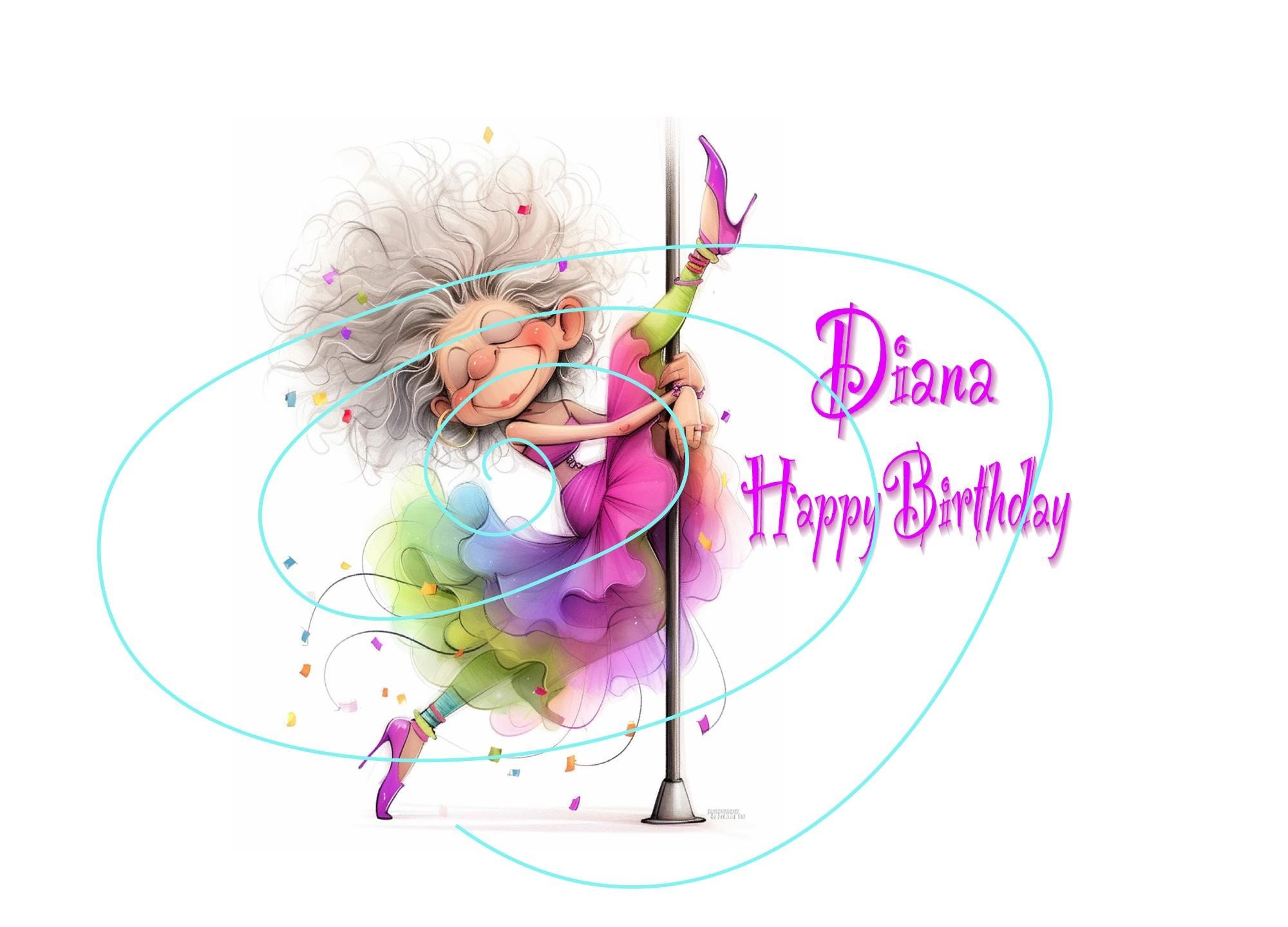 Sassy Happy Birthday Card - Funny Old Lady Pole Dancing - Stay Classy & Bad Assy!