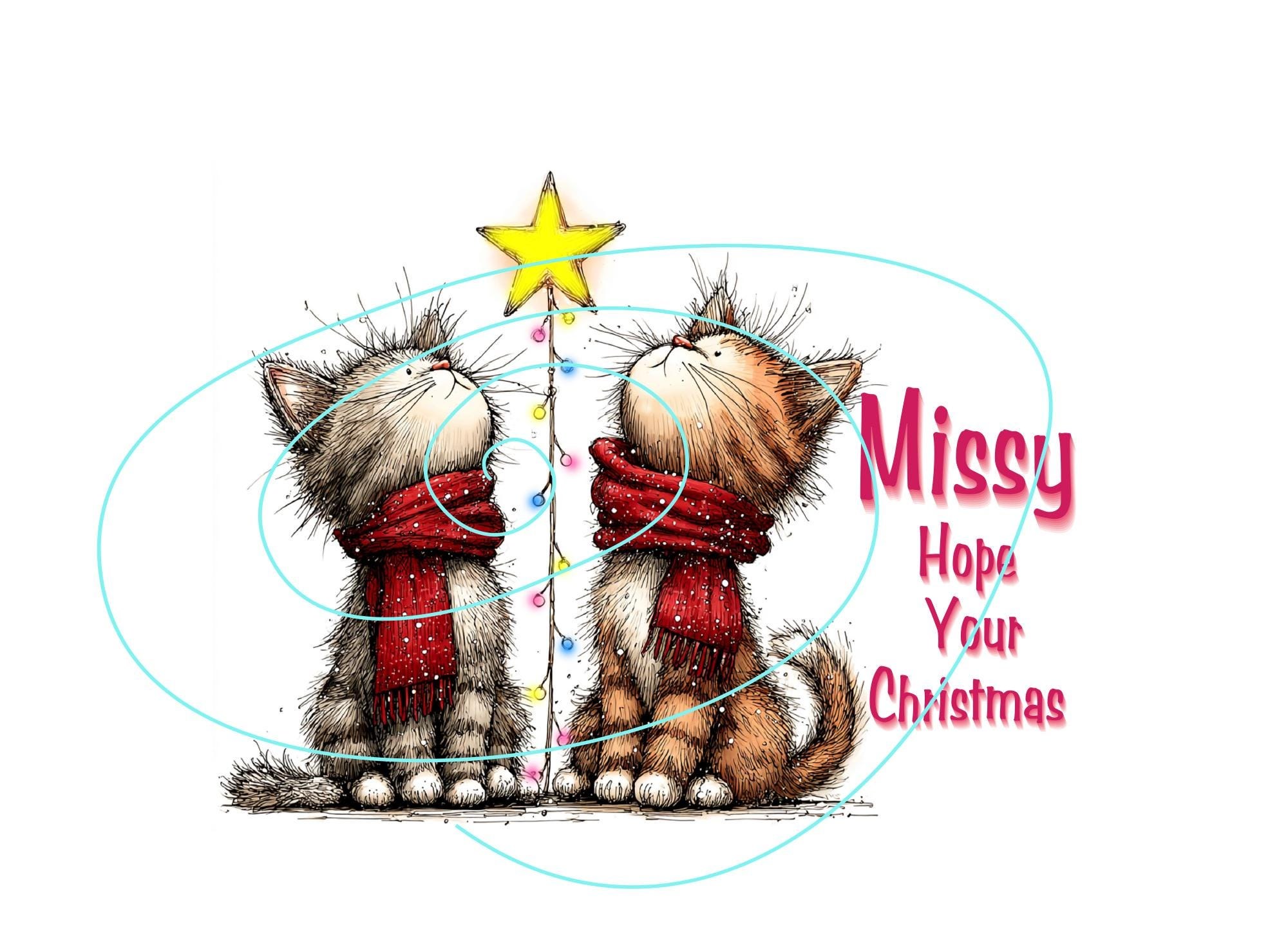 Cat Christmas Card: Whimsical Holiday Greeting for Kids