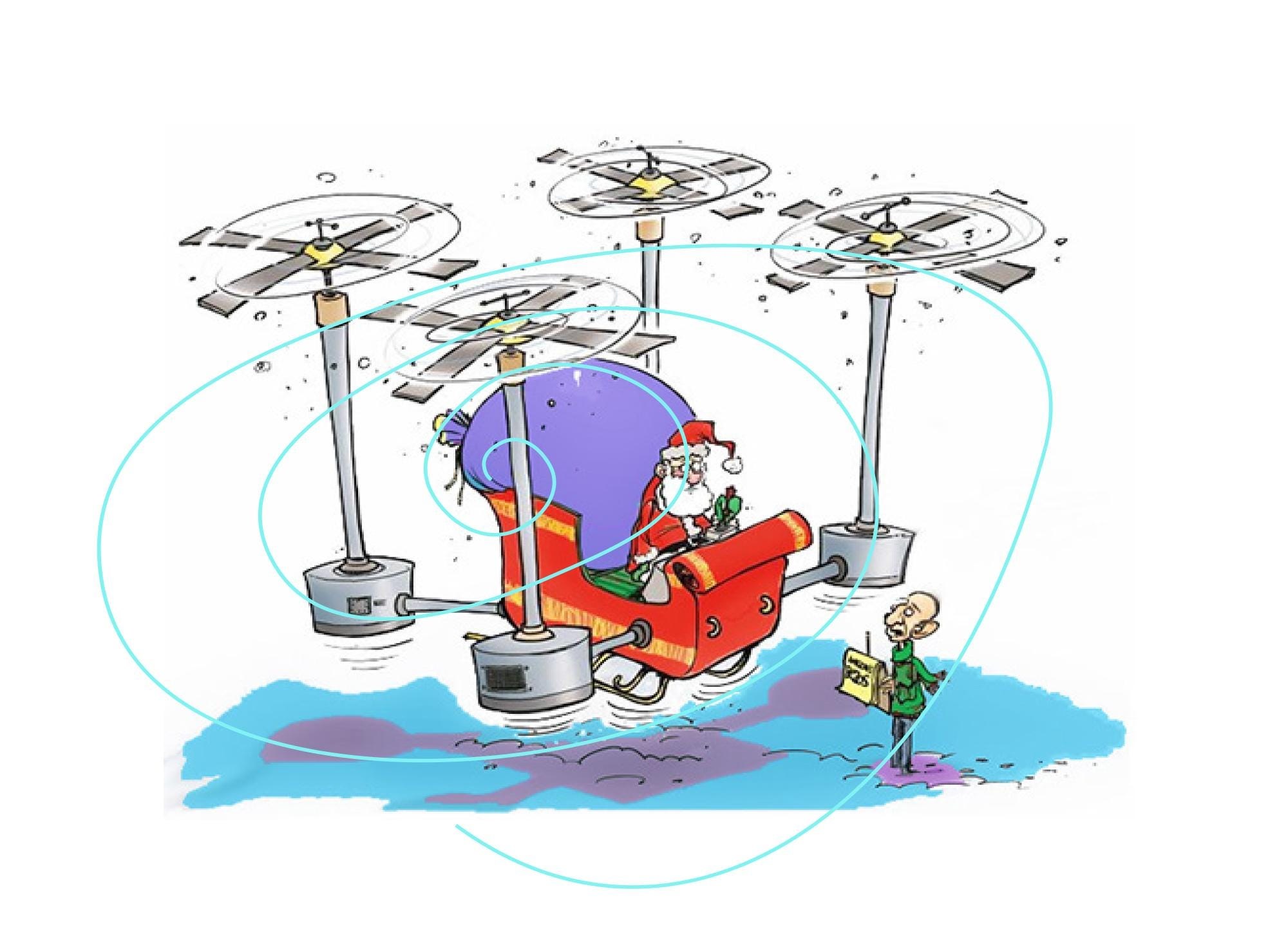 Funny Christmas Card - Santa Learns Drone Delivery Skills- Aviation Card