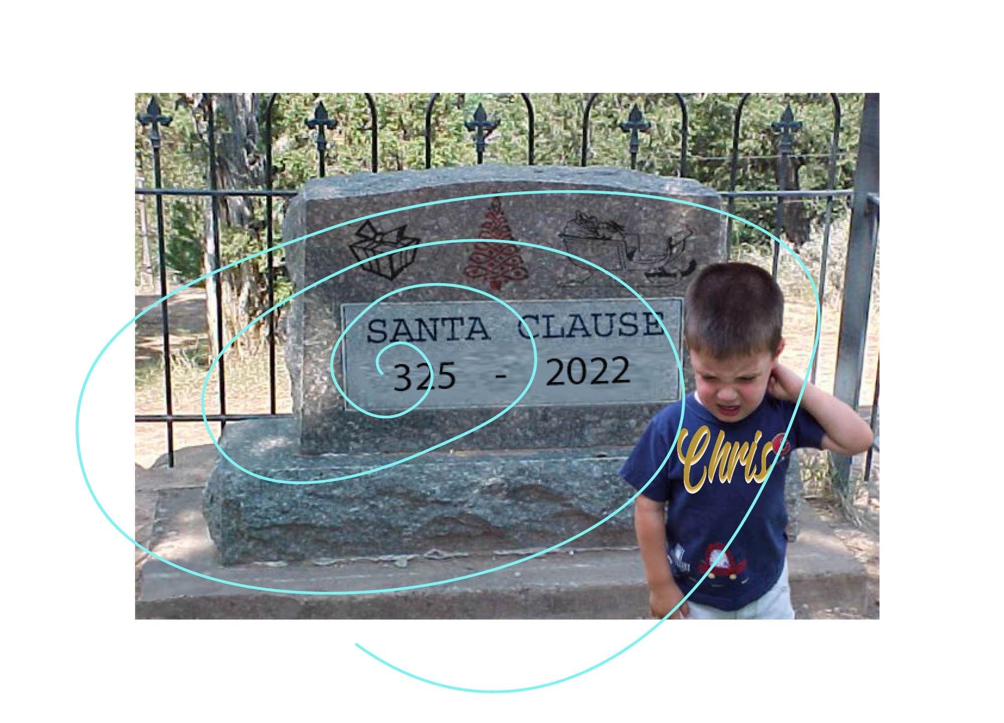 Unique New Year’s Card - Little Boy & Santa’s Tombstone Illustration