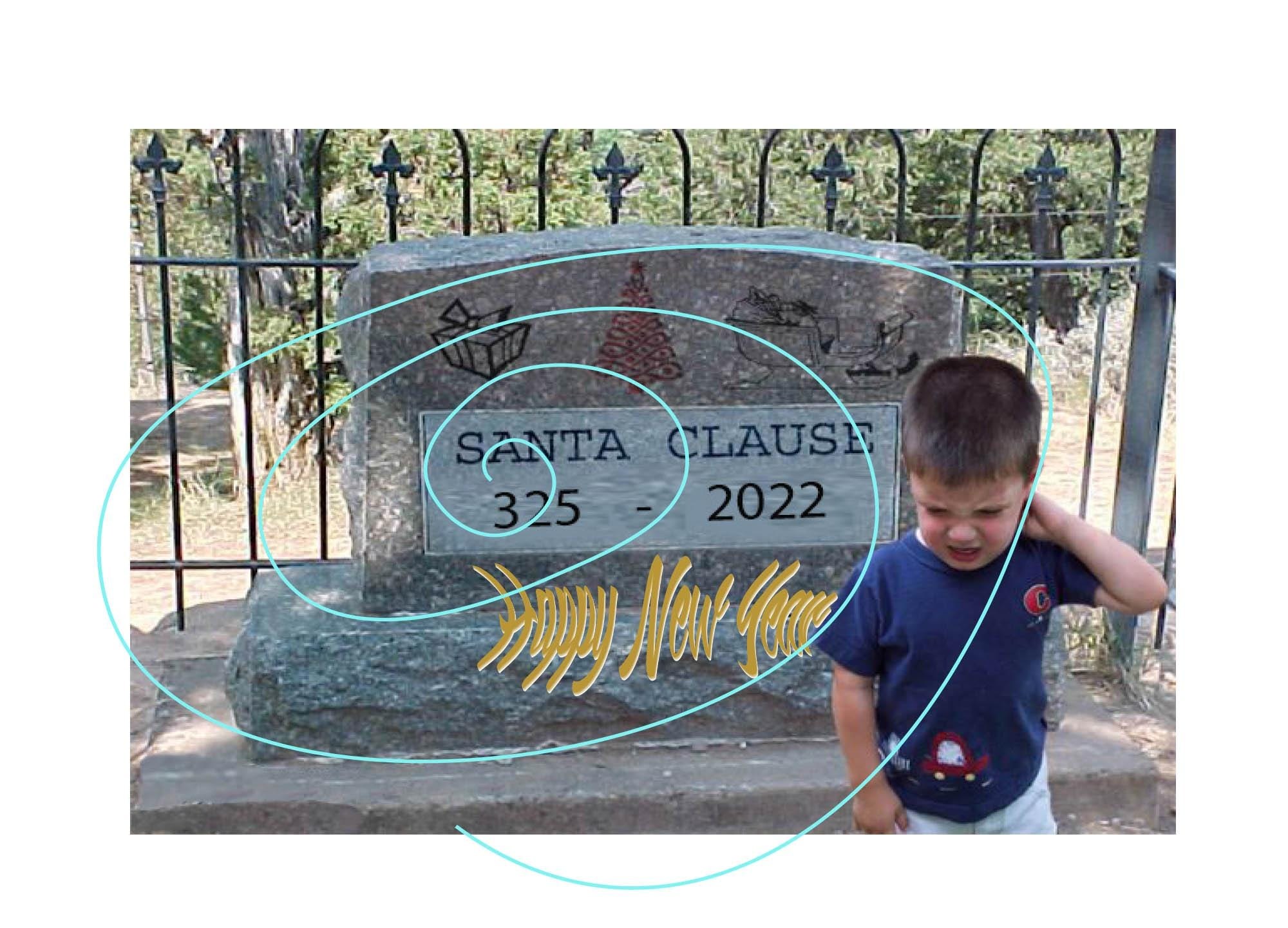 Whimsical New Year Card - Blank Inside - Digital Download - Little Boy at Santa’s Grave