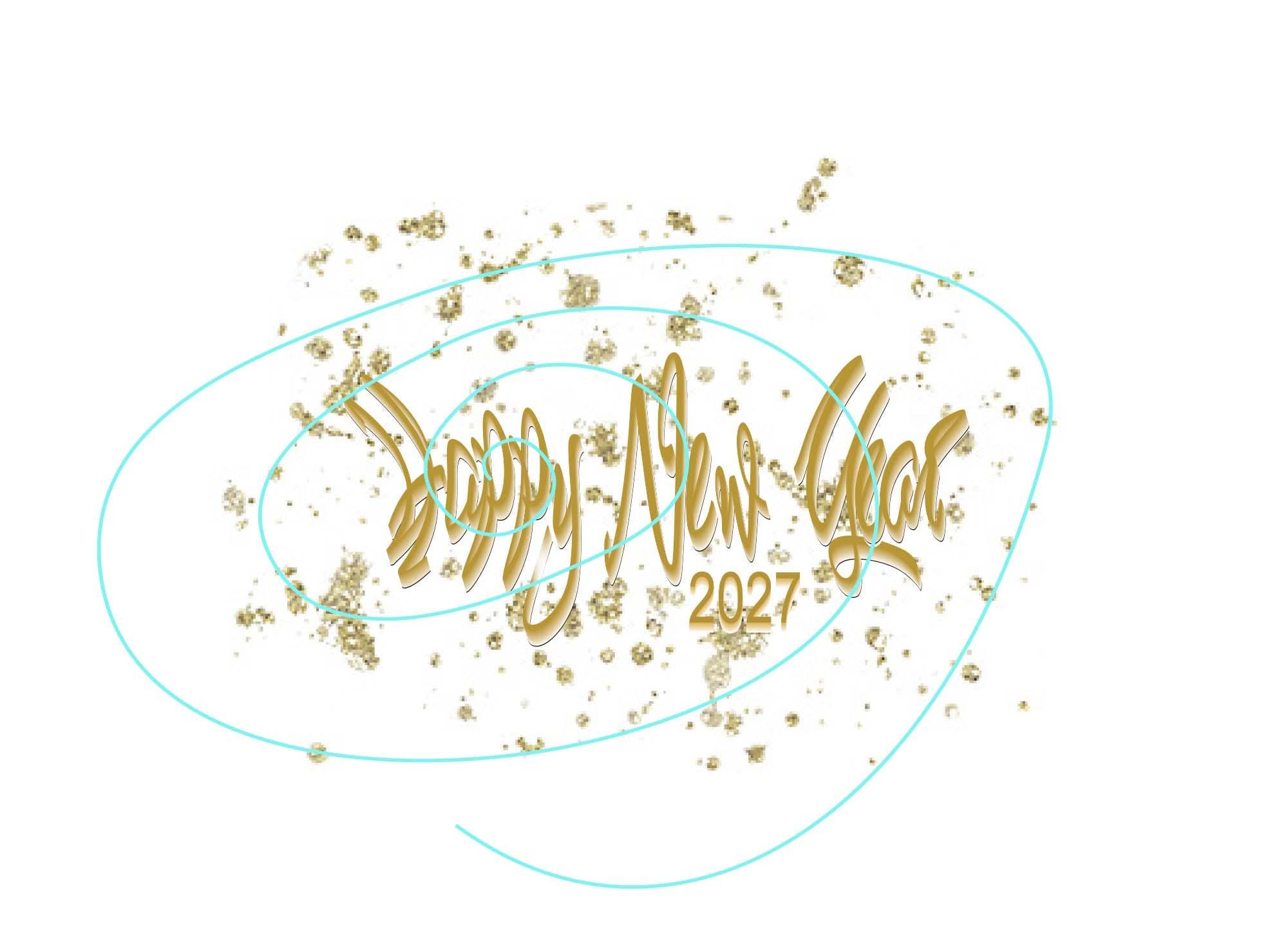 Digital New Year Card 2027 - Gold Text & Glitter Highlights - Blank Inside for Personalization