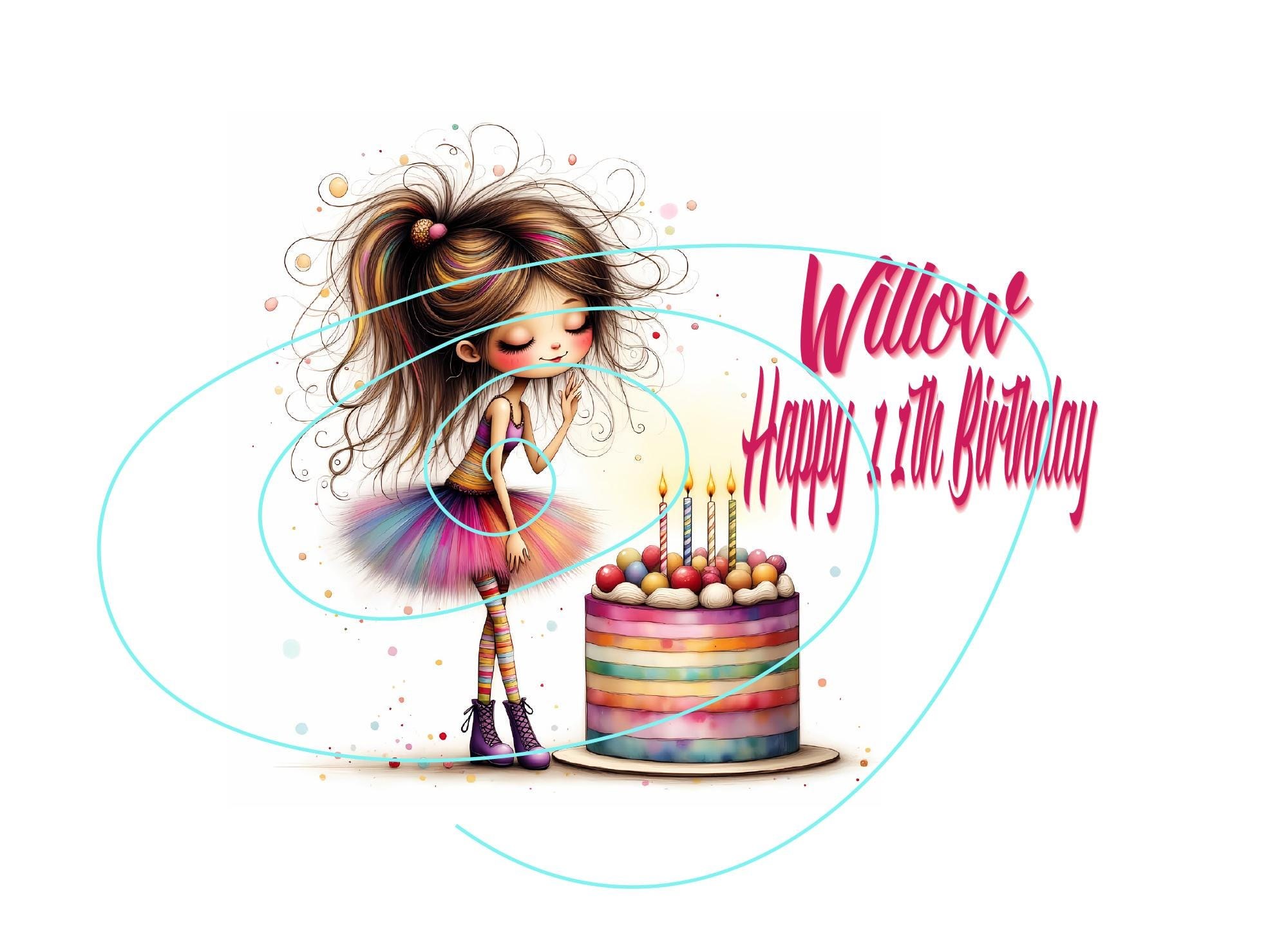 Officially Too Big For The Kiddie Table Birthday Card - Little Girl & Cake Design-Request ANY Age