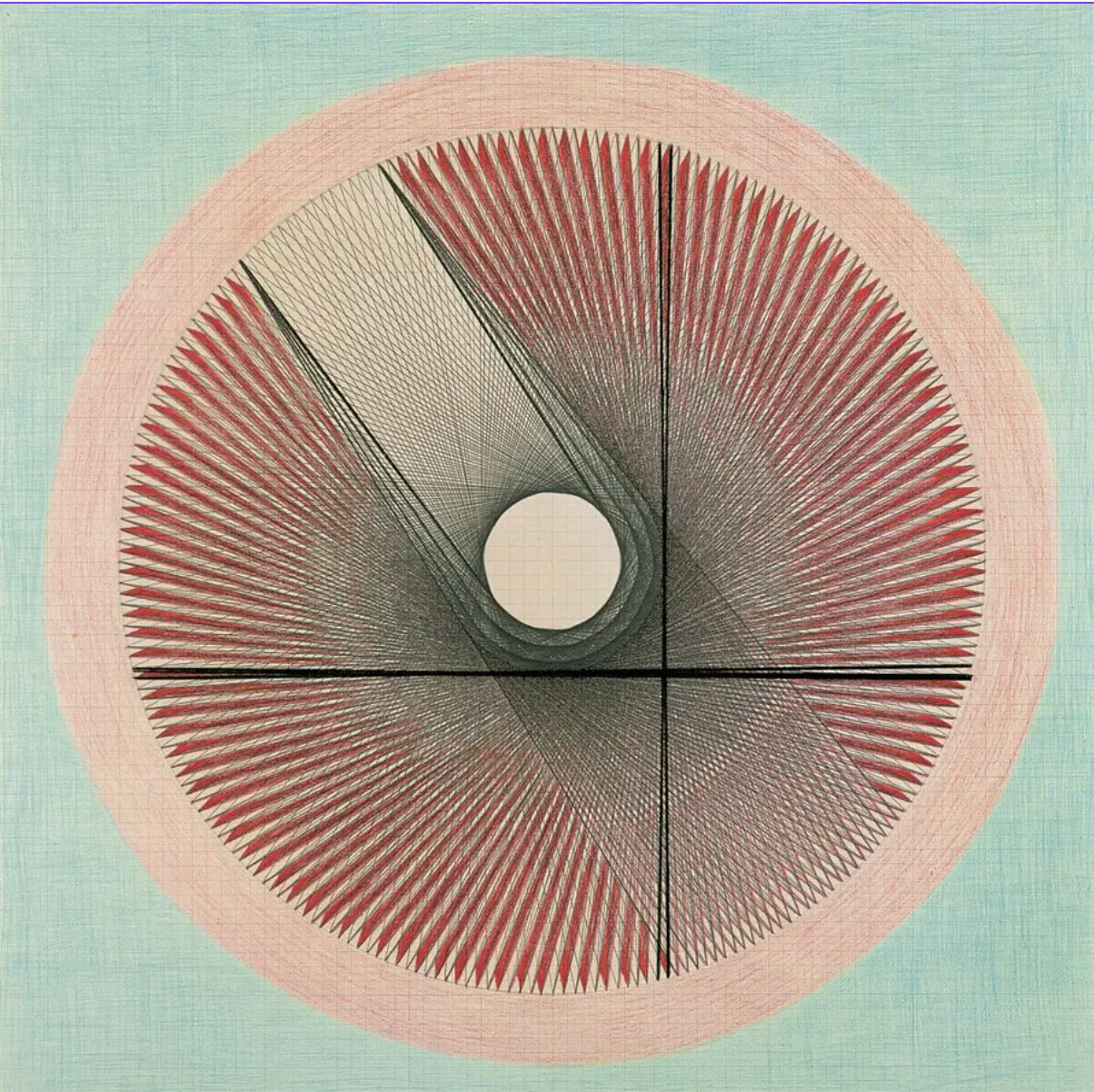 Abstract geometric artwork in blue, cream, and muted clay