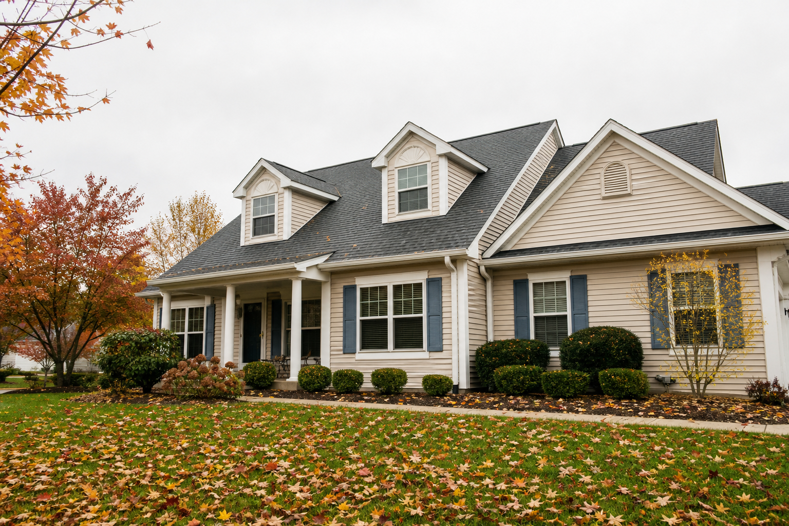 Ohio home with a clear roofline in early autumn