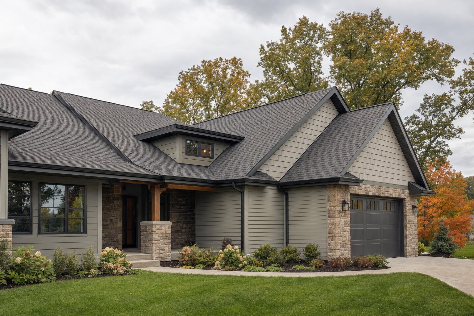 Residential home in northeast Ohio with a clean dark gutter line
