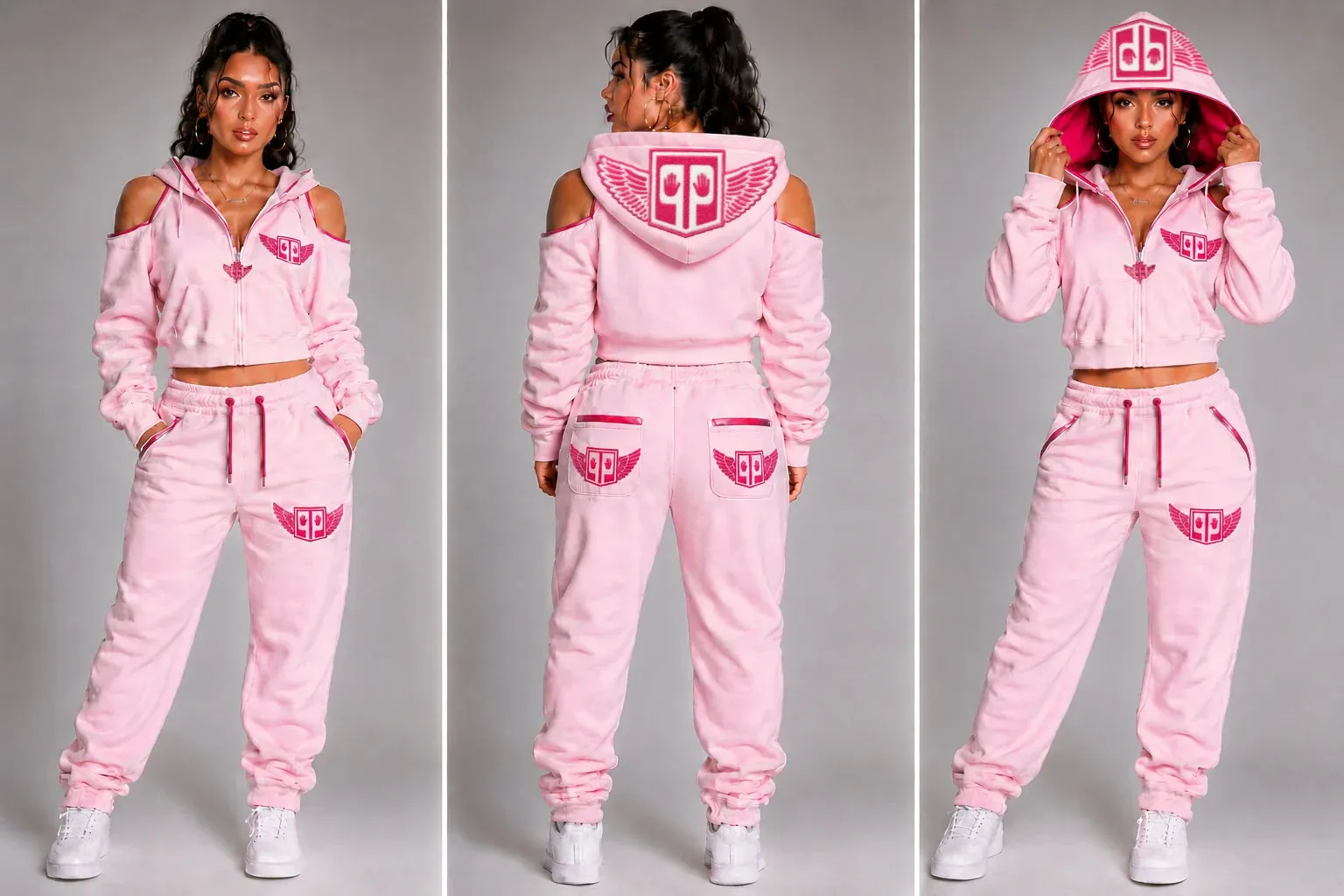 Pink PUSH tracksuit styled for a breast cancer awareness event