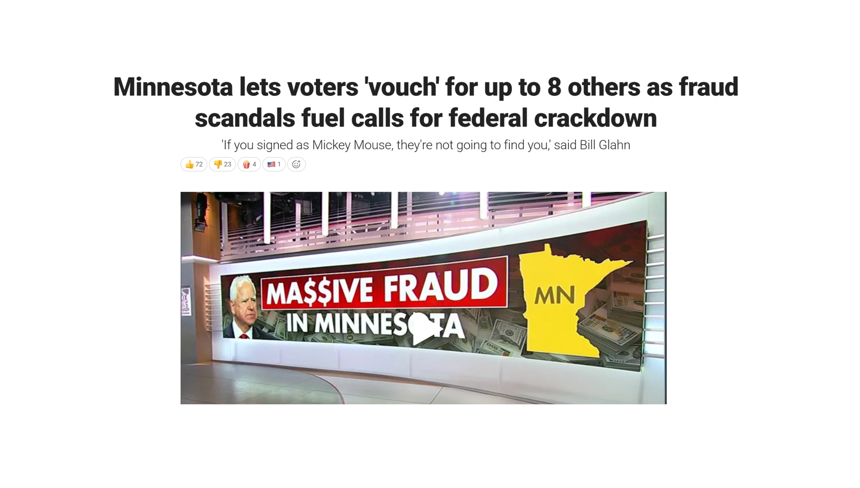 Image supplied by the site owner showing the Fox News voter-vouching article headline and video still