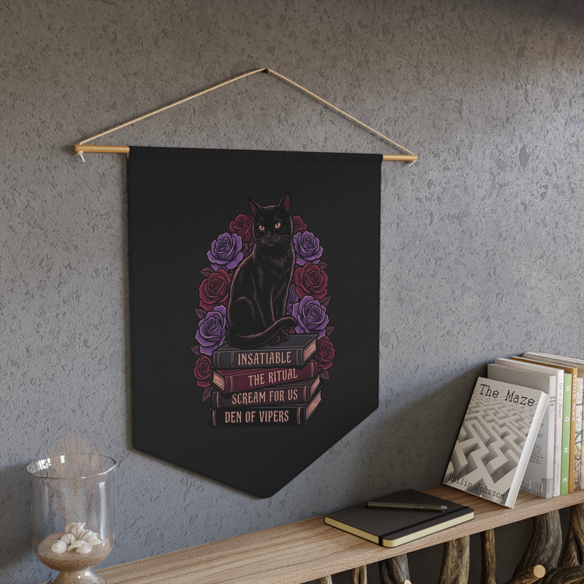 Gothic black cat pennant
