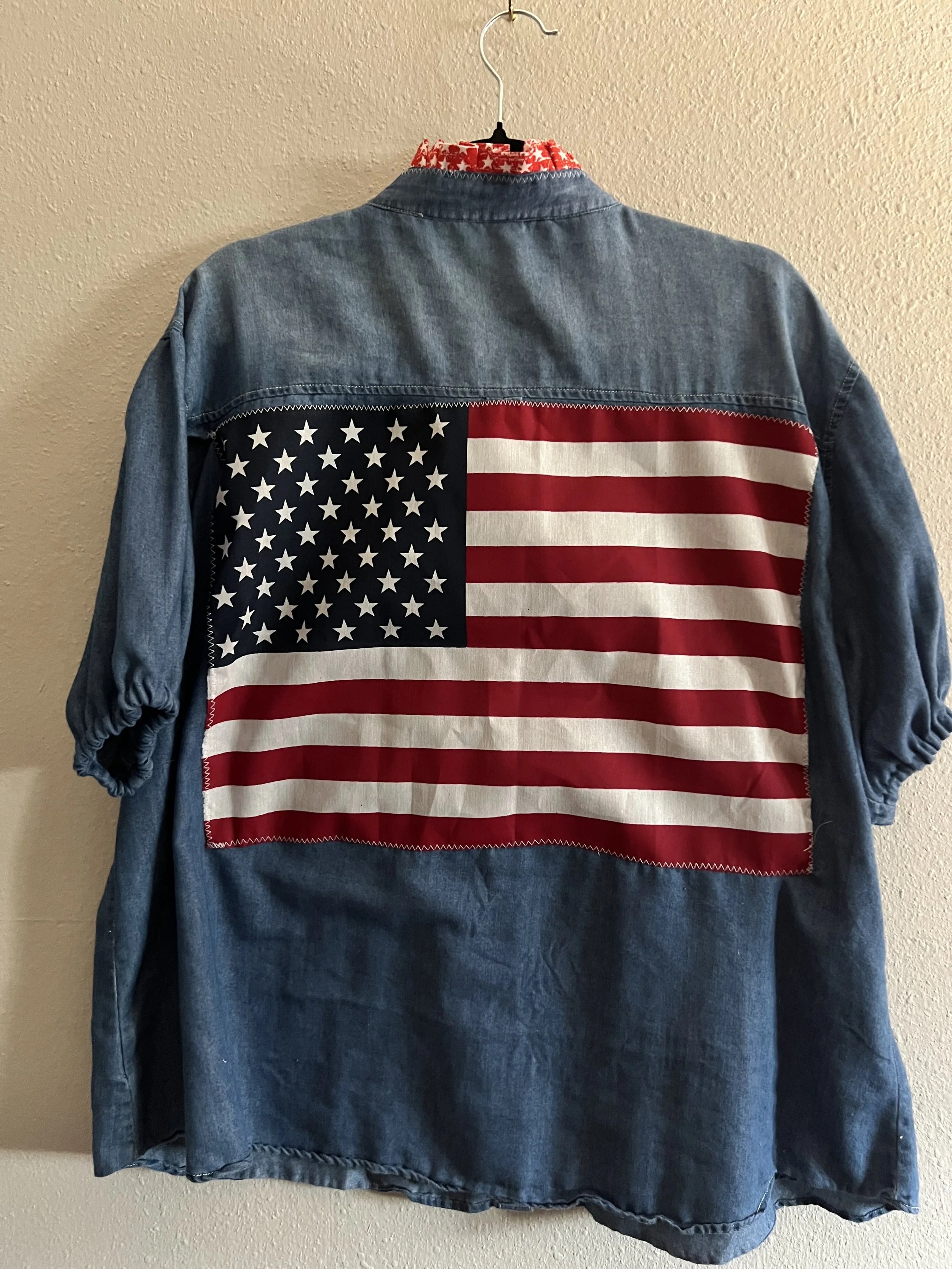 Reworked Womens Shirt Americana July 4th Spirit Size: 2X