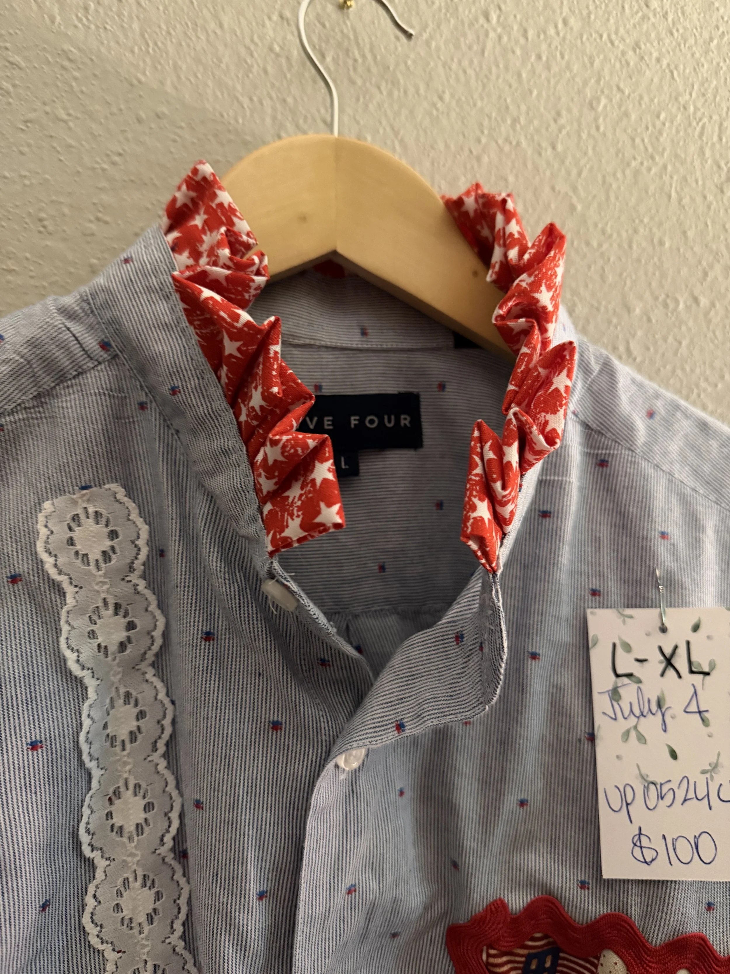 Ruffle Reworked Men's Shirt Americana July 4th Spirit Size: L-XL