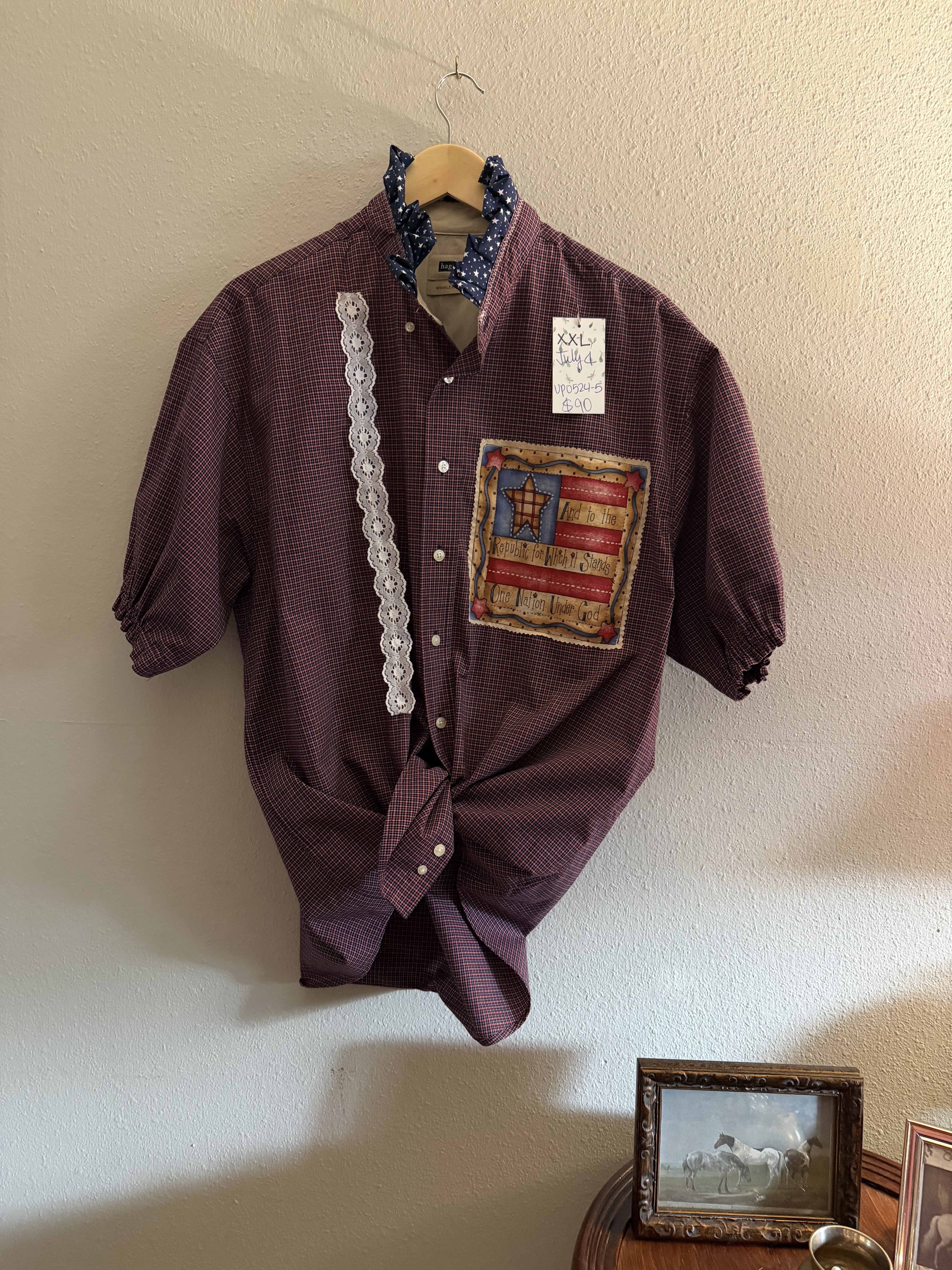 Ruffle Reworked Men's Shirt Americana July 4th Spirit Size: XXL