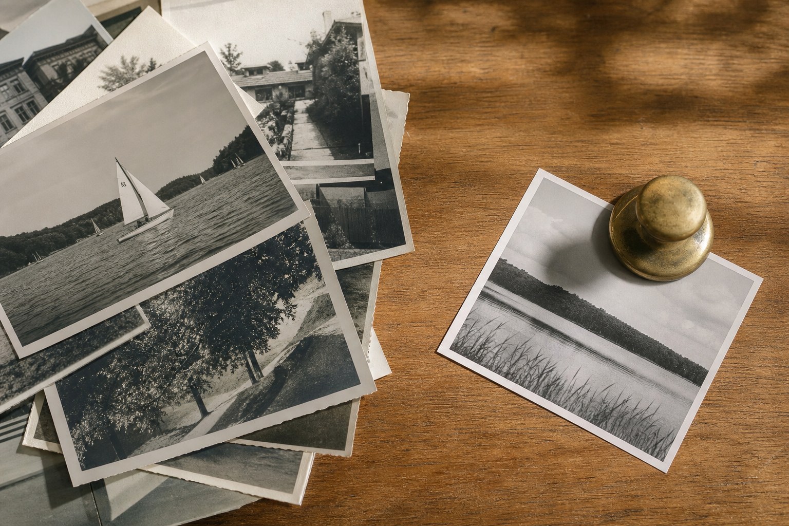 A collection of old landscape photographs with one set apart