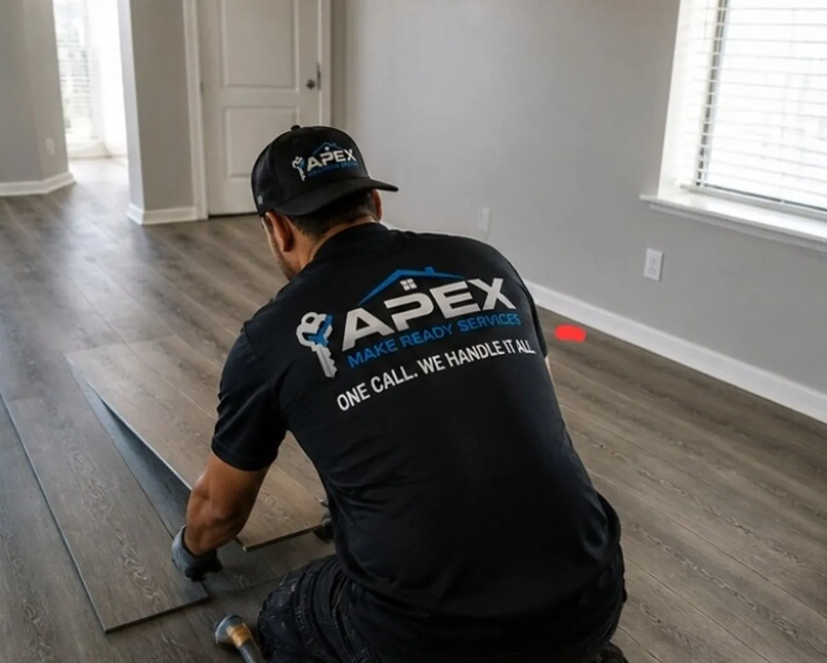 Apex crew member installing flooring