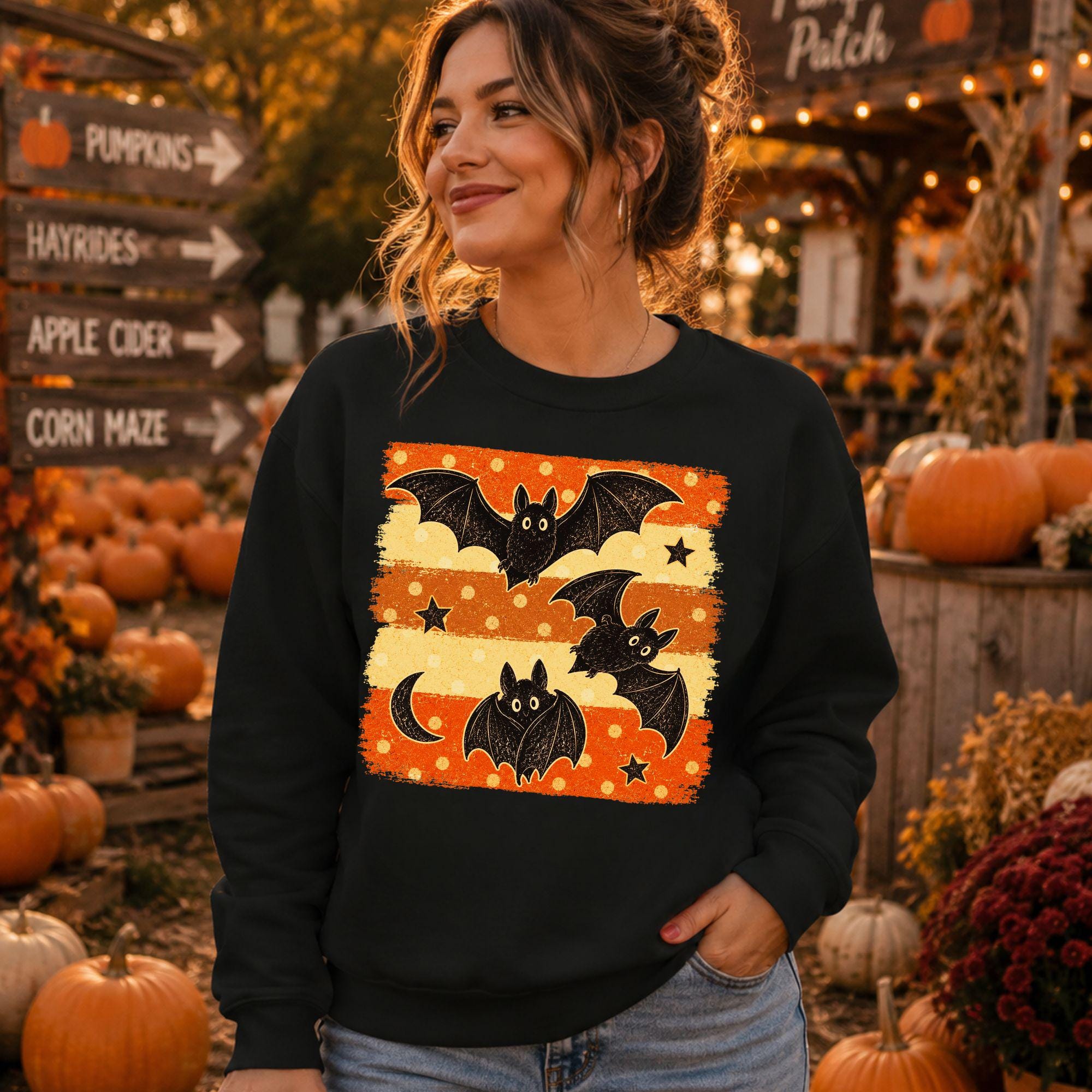 Vintage Halloween Bat Sweatshirt, Retro Spooky Fall Pullover