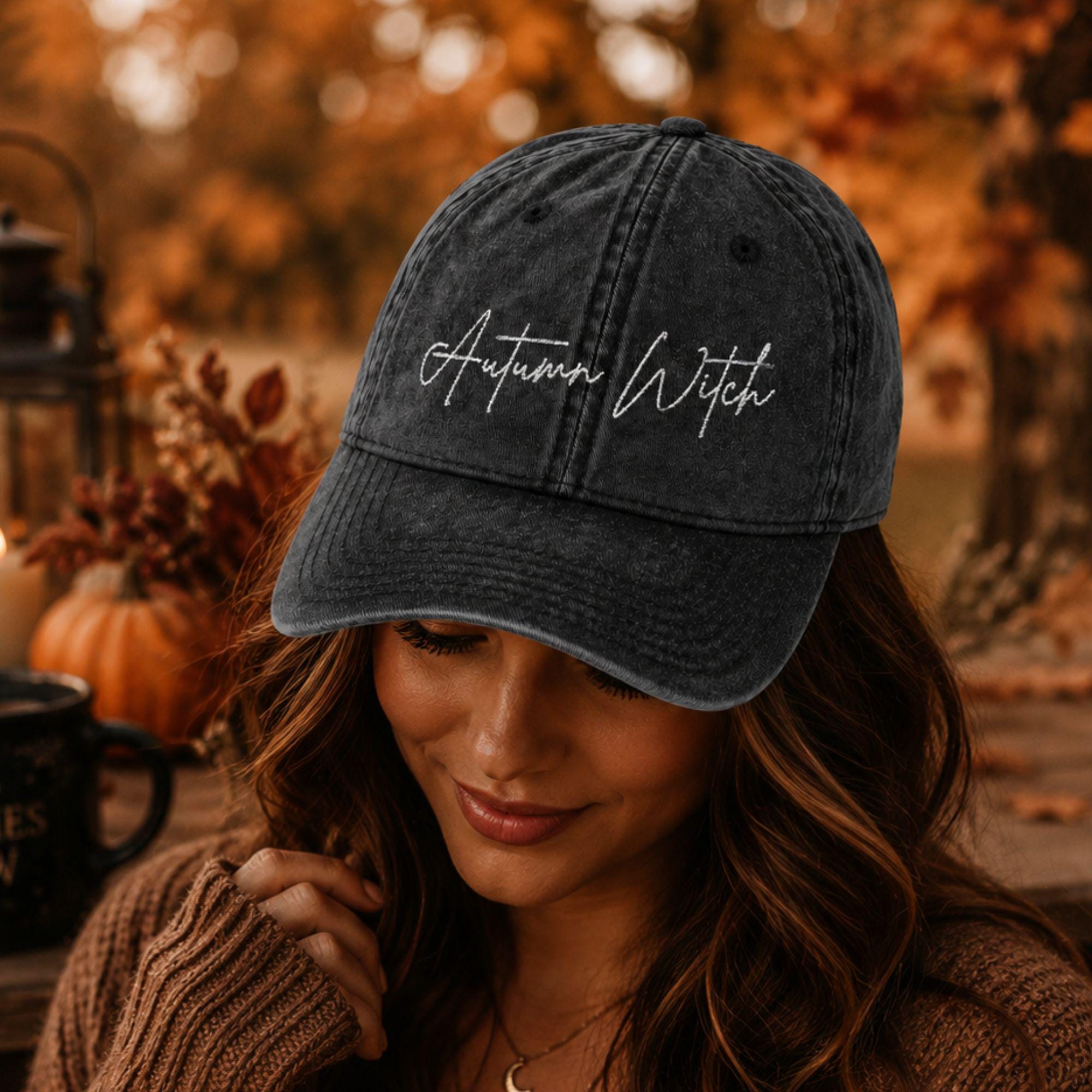 Autumn Witch Embroidered Vintage Dad Hat