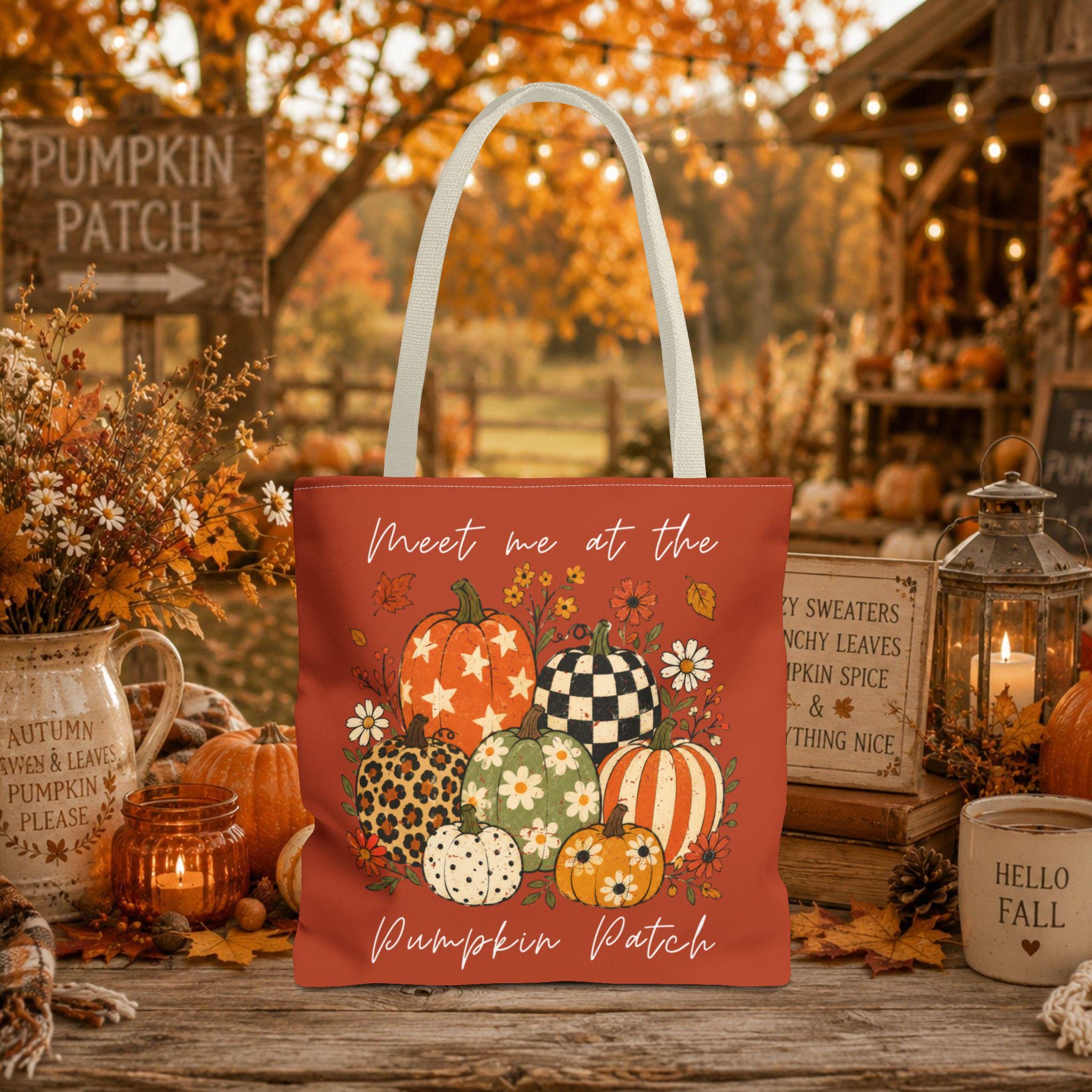 Pumpkin Patch Tote, Autumn Market Bag, Cottagecore Book Tote