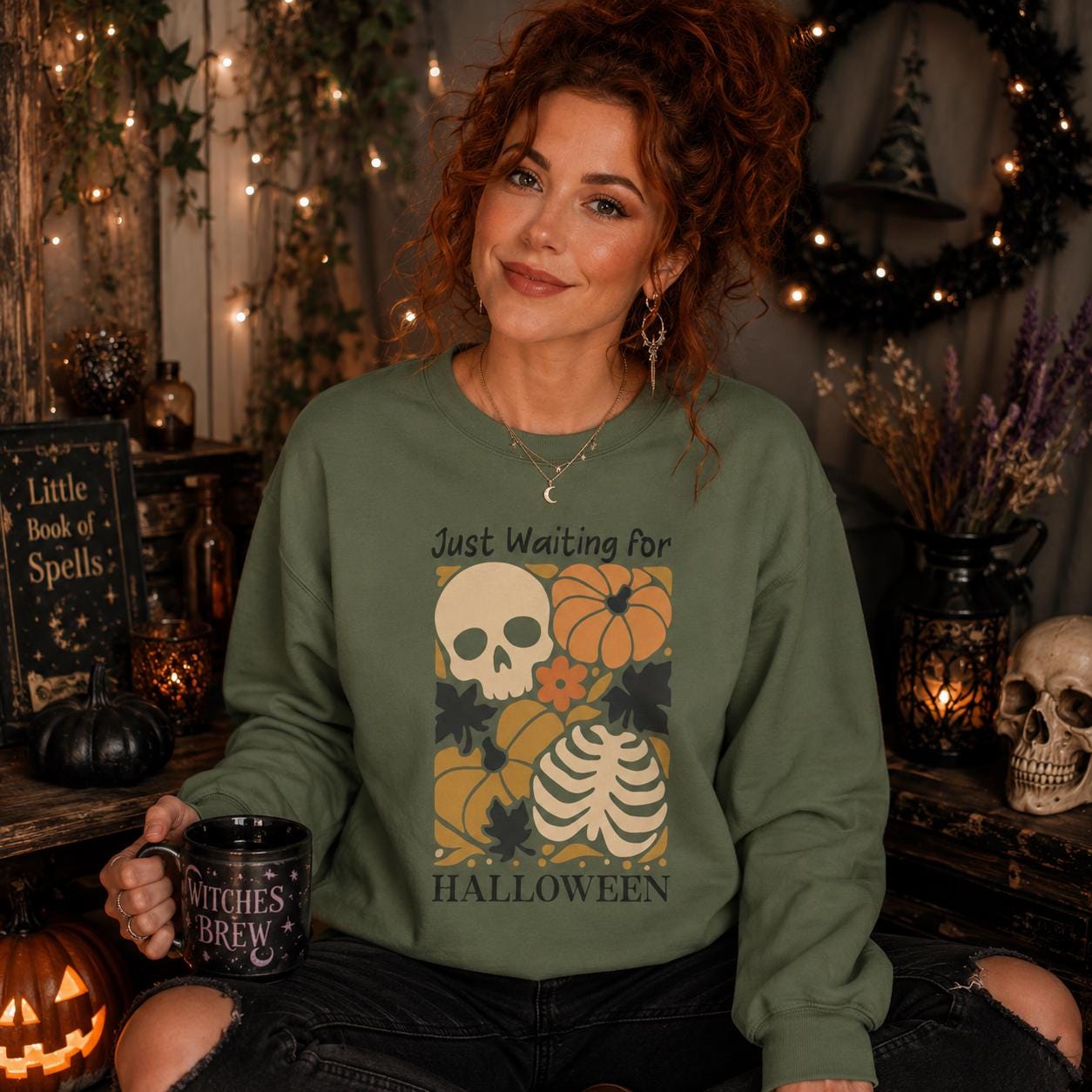 Halloween Skeleton Pumpkin Crewneck Sweatshirt, Fall Autumn Vibes