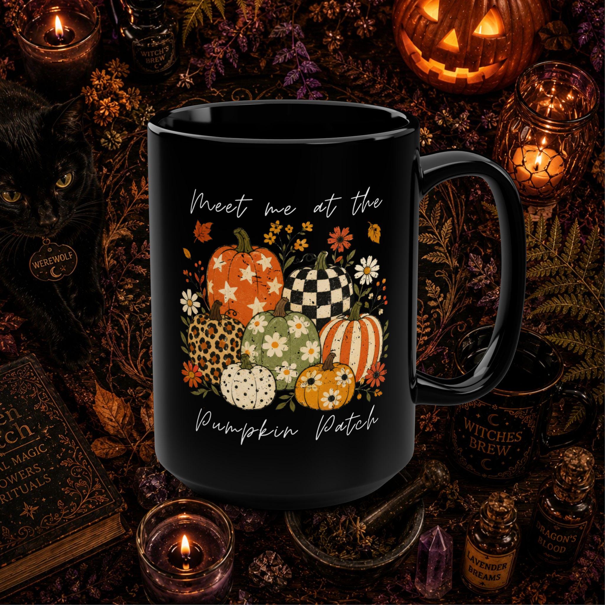 Pumpkin Patch Ceramic Mug, Cozy Autumn Coffee Cup, Fall Floral Design